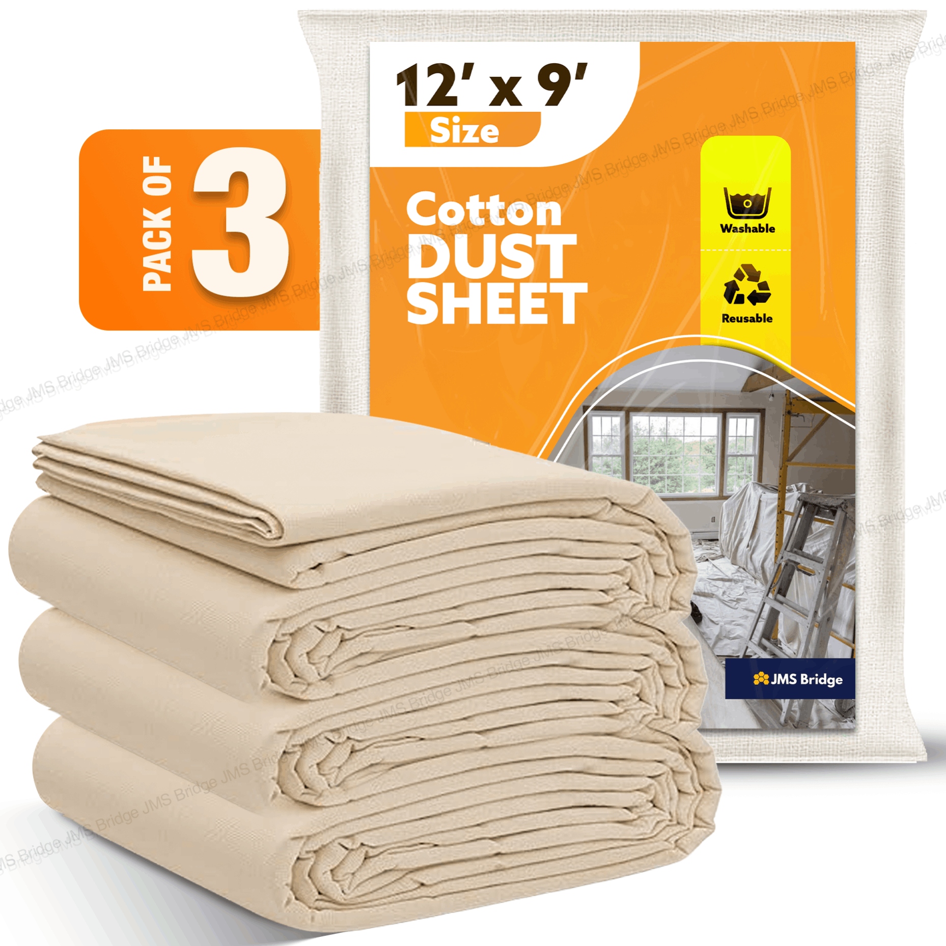 TEMU Pack Of 3 Woven Fabric Drop Cloths, 12ft X 9ft (3.6m X 2.7m), Durable Dust Sheets For Painting, Decorating & Furniture Protection – Uk