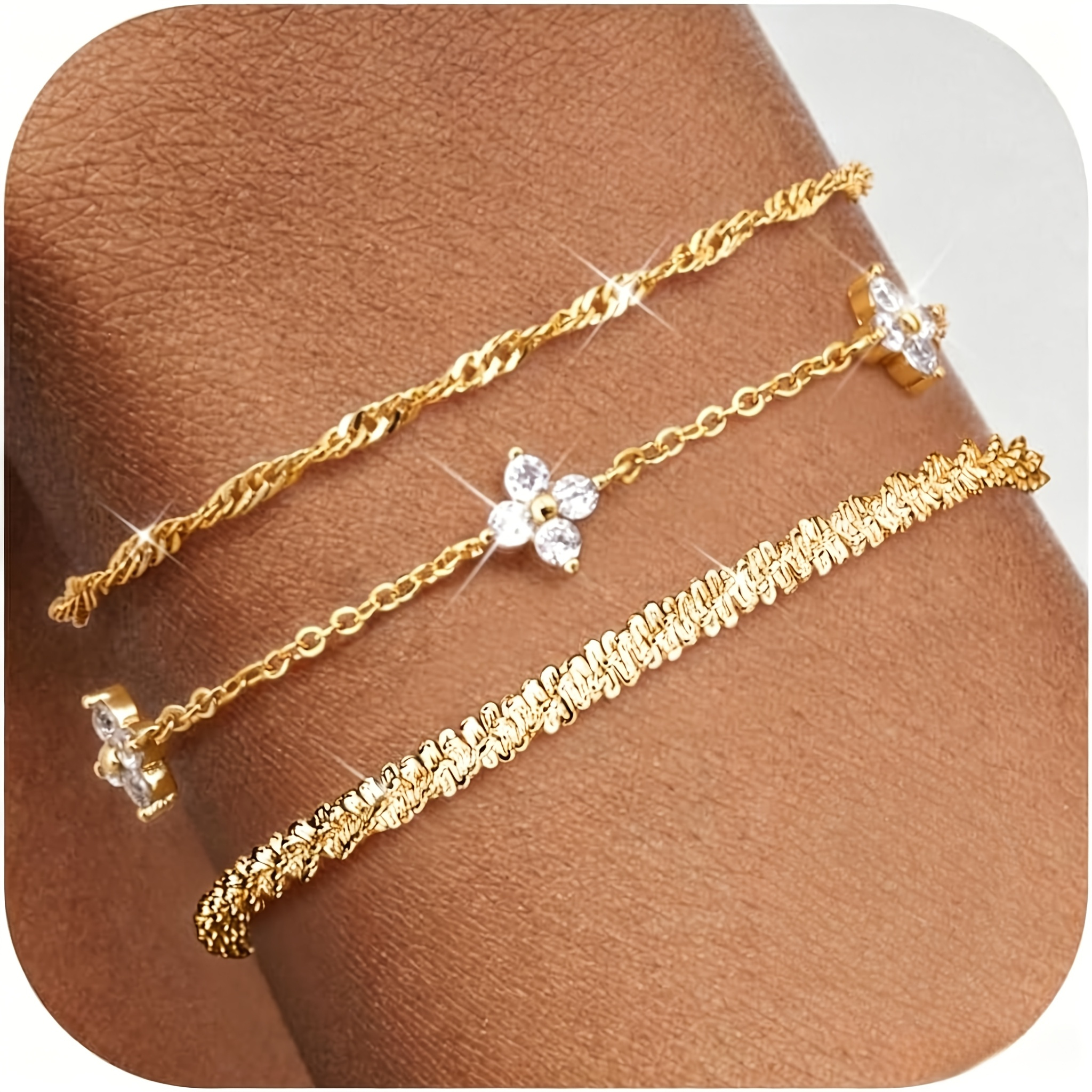 Image of 3pcs Women's Bracelets, 18k Plated Bracelets, Women's With Cubic Zirconia, Adjustable Bracelet, Jewellery For Women, Gift For