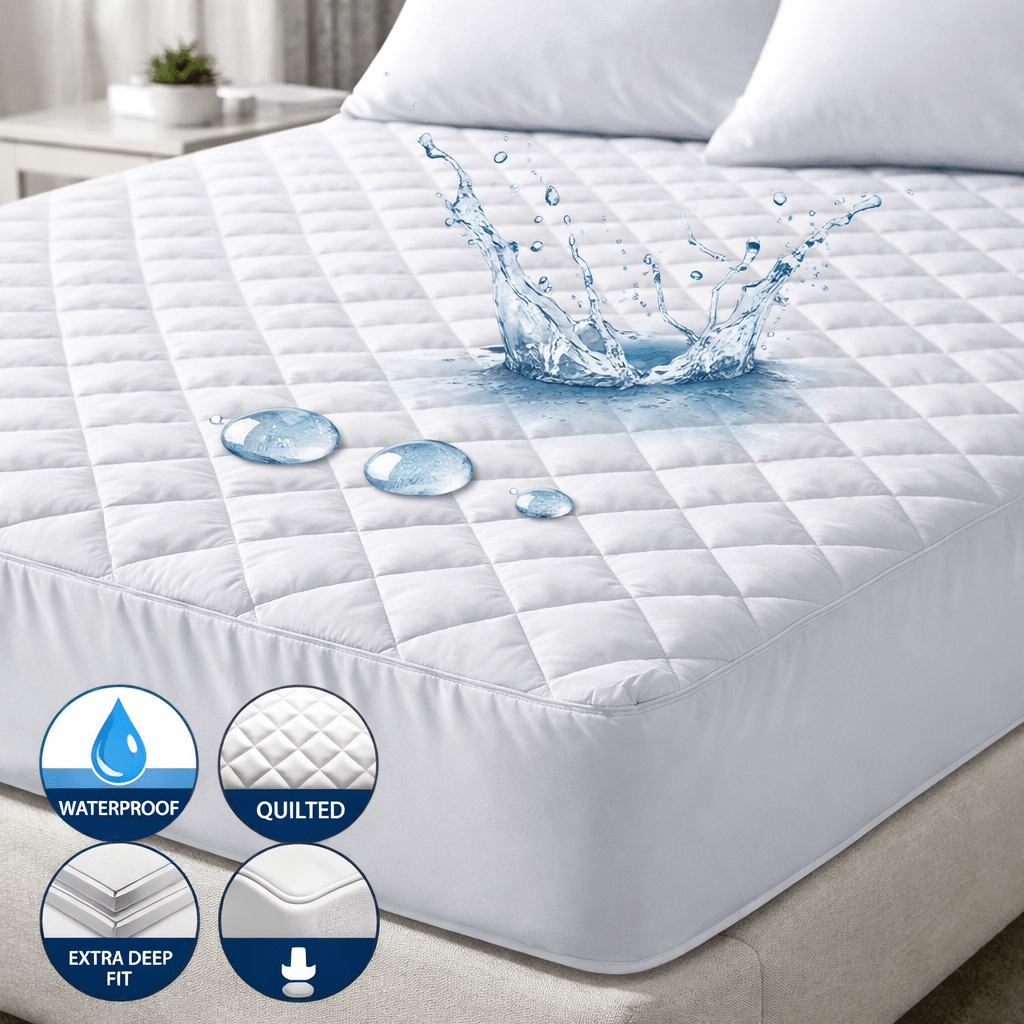 TEMU 1pcs Quilted Extra Deep Quilted Mattress Protector 100% Waterproof Fitted Bed Sheet Cover Topper Bedding Fits Upto Extra Deep Mattress Protector
