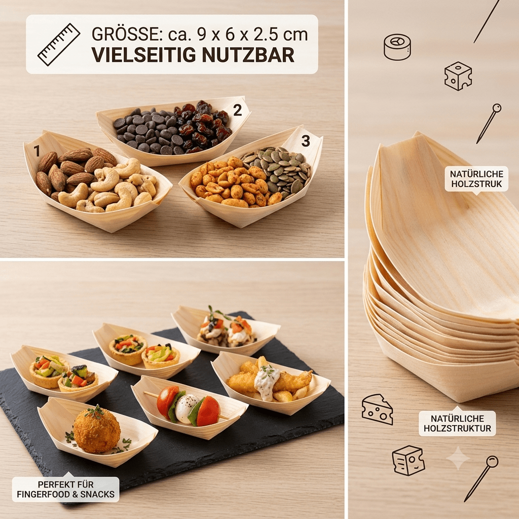 Image of 100x Mini Wooden Boat Dishes, 9 X 6 Cm – Small Disposable Serving Bowls For Dips, & Parties