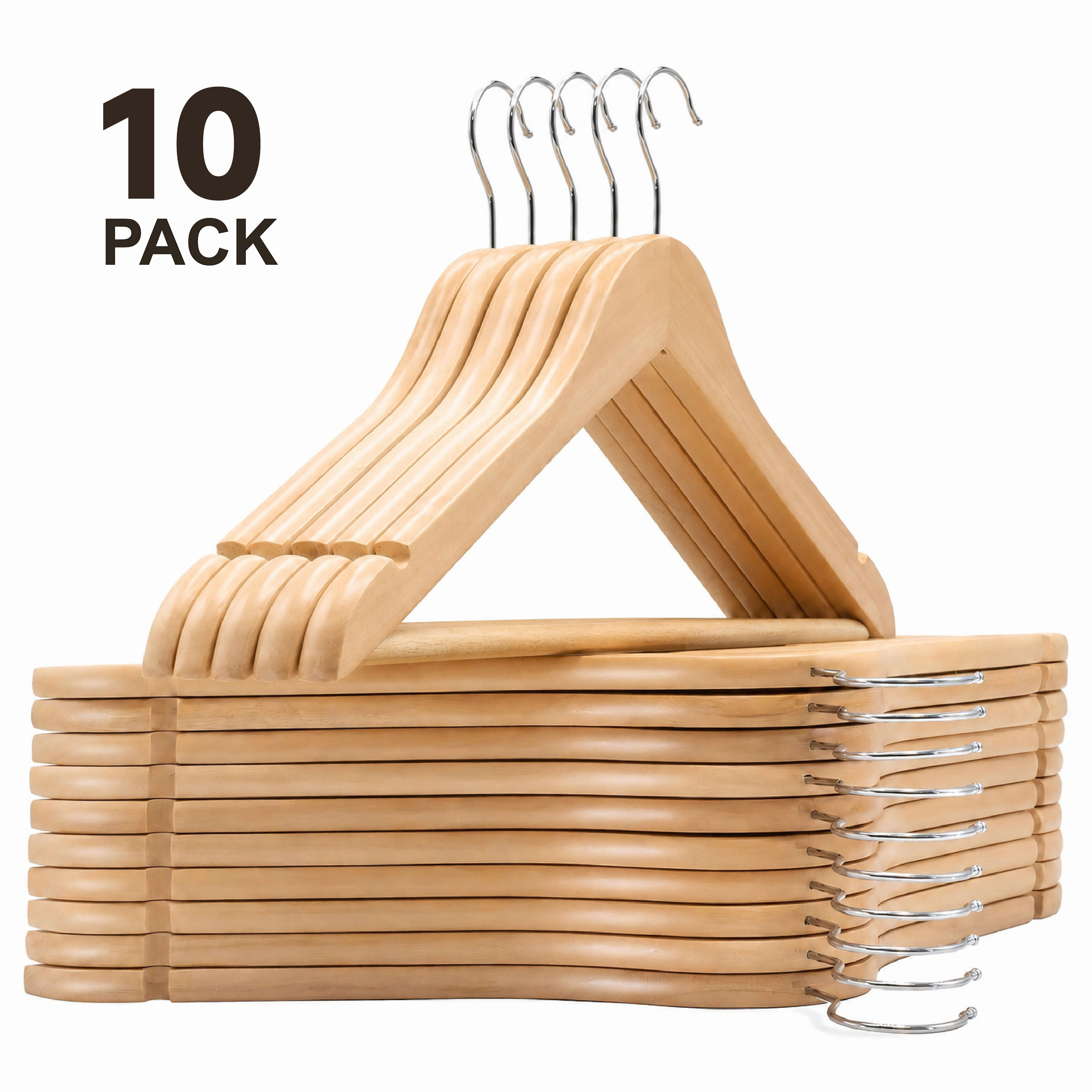 TEMU 10/15/ Unidades Perchas de Madera para Ropa, Gancho Metálico Giratorio 360°, Acabado Liso, Ranuras para Hombros, Resistentes y Duraderas, para
