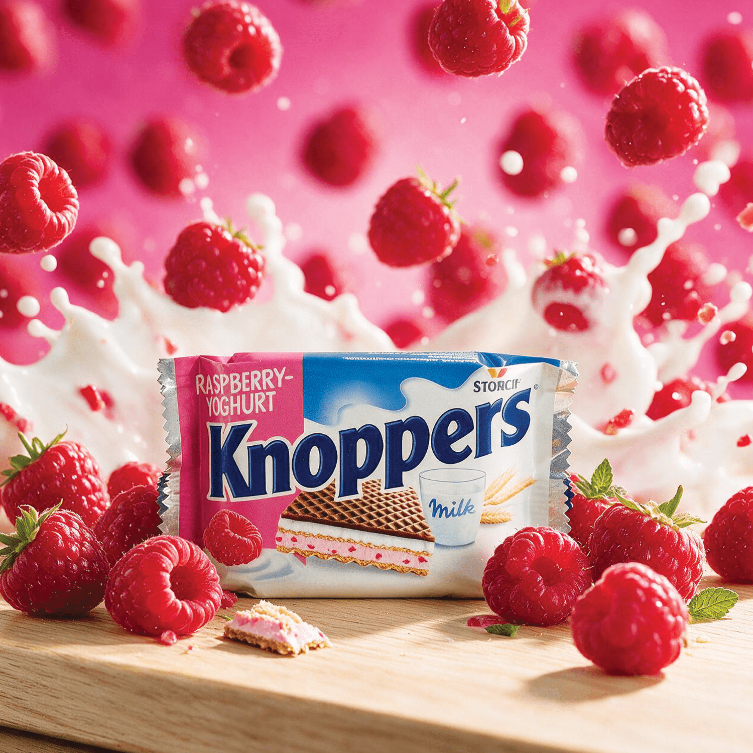 Image of 6er Pack Limited Edition - Knoppers Raspberry & Yoghurt - Waffle Slices With Raspberry & Yoghurt Cream, Counter Display With 6x25g