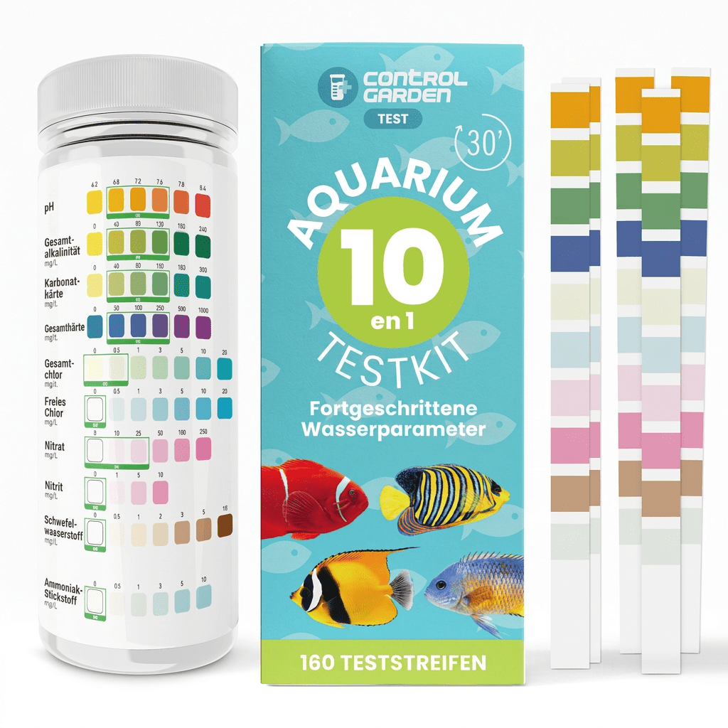 Image of Control Garden 160 Aquarium Test Strips 10 In 1 | Test For Fish Tanks, Freshwater And Saltwater Fish | Complete Set For Monitoring Ph, , Nitrites, Nitrates, Ammonium, Gh, Kh, And More