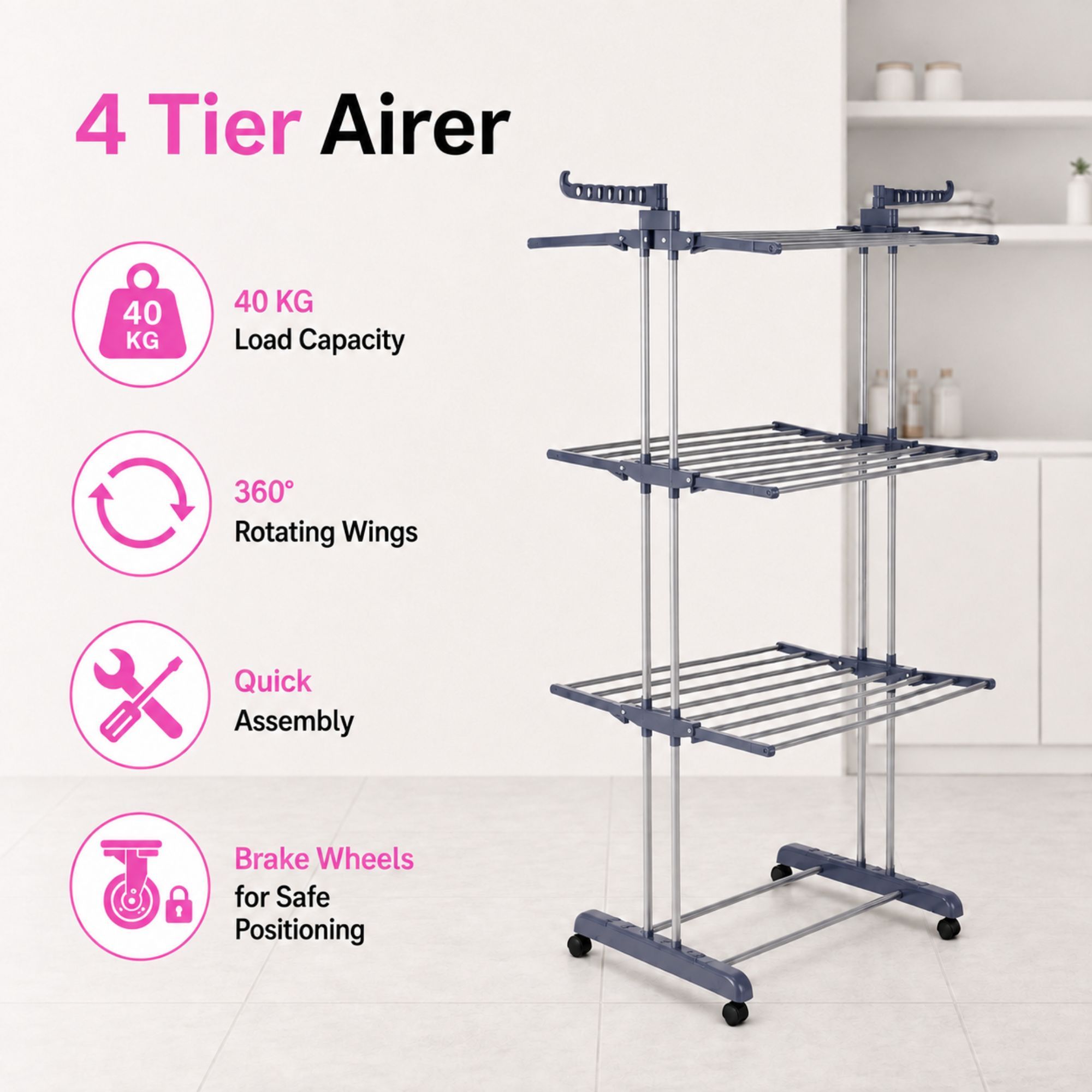 TEMU Foldable 4-tier Clothes Drying Rack With – Heavy Duty Laundry Airer For Indoor & Outdoor Use 76×50×178cm
