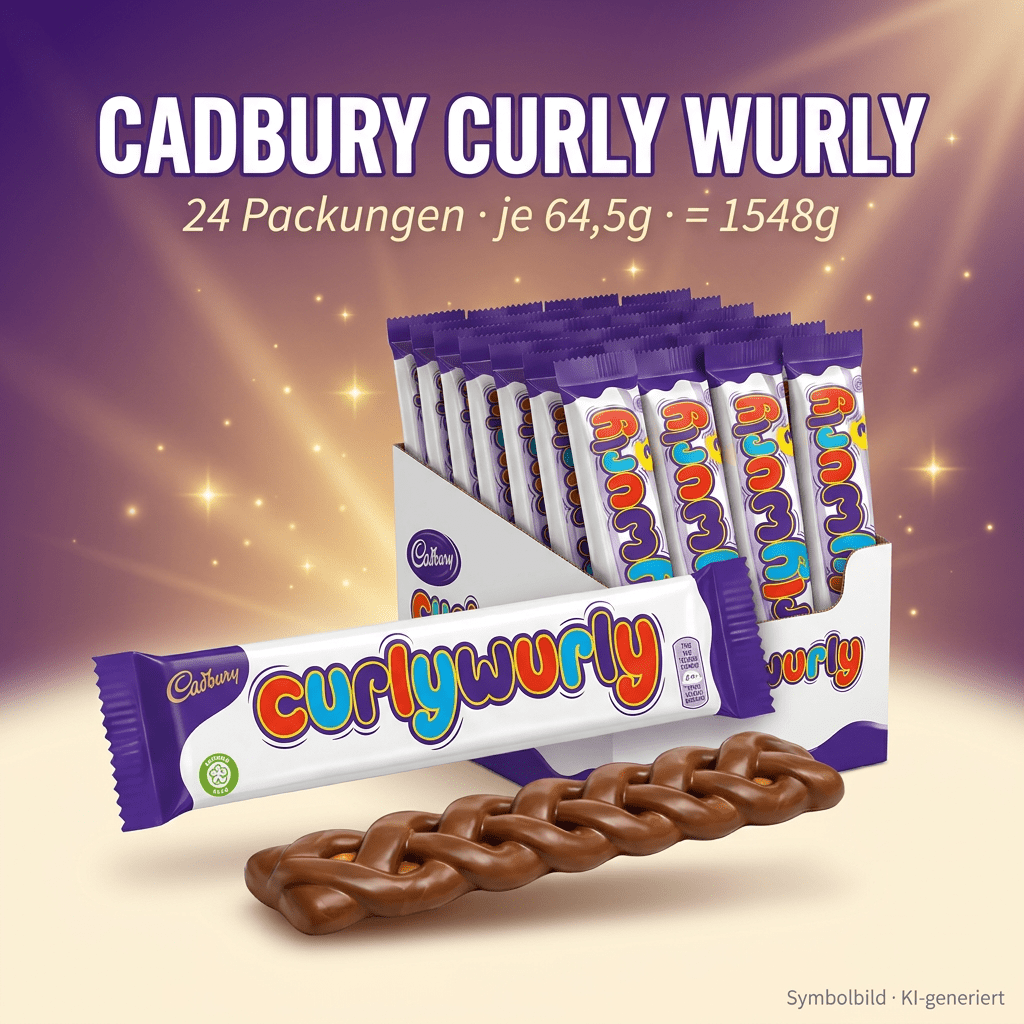 Image of Cadbury Curly Wurly - Caramel Bar Milk Chocolate - Display 24x3 - 24x64.5g 1548g Best Before 02/09/26