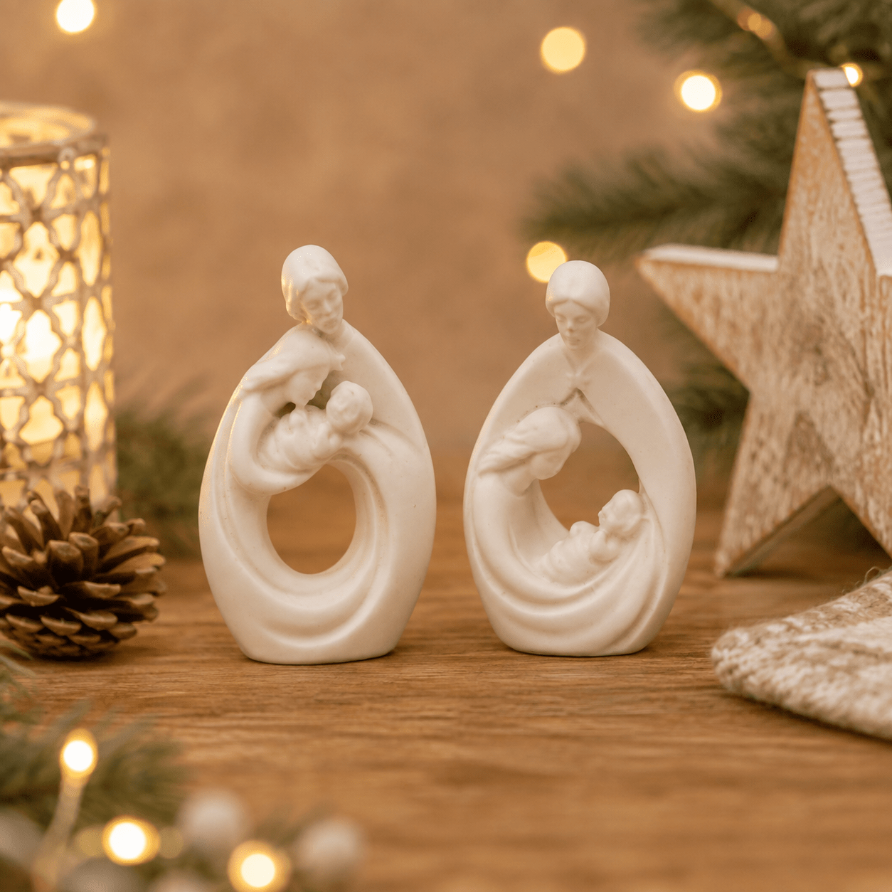 TEMU Figuras Decorativas de en Cerámica Blanca – Set de 2 Piezas con Diseño Moderno del , , y Niño Jesús, Adornos Religiosos para Navidad, Decoración