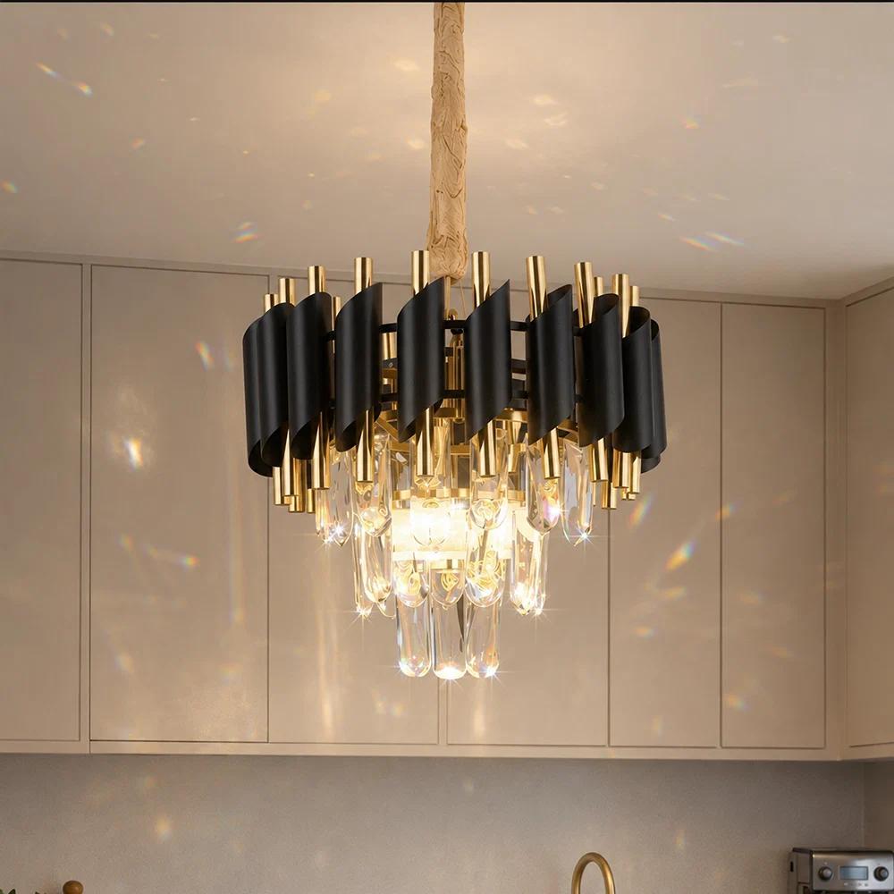 TEMU Versailles Petito Crystal Candelabra With 2-year Warranty, 3xe14, 30cm Diameter, Glossy Gold And Black, Adjustable Height (40cm-80cm),