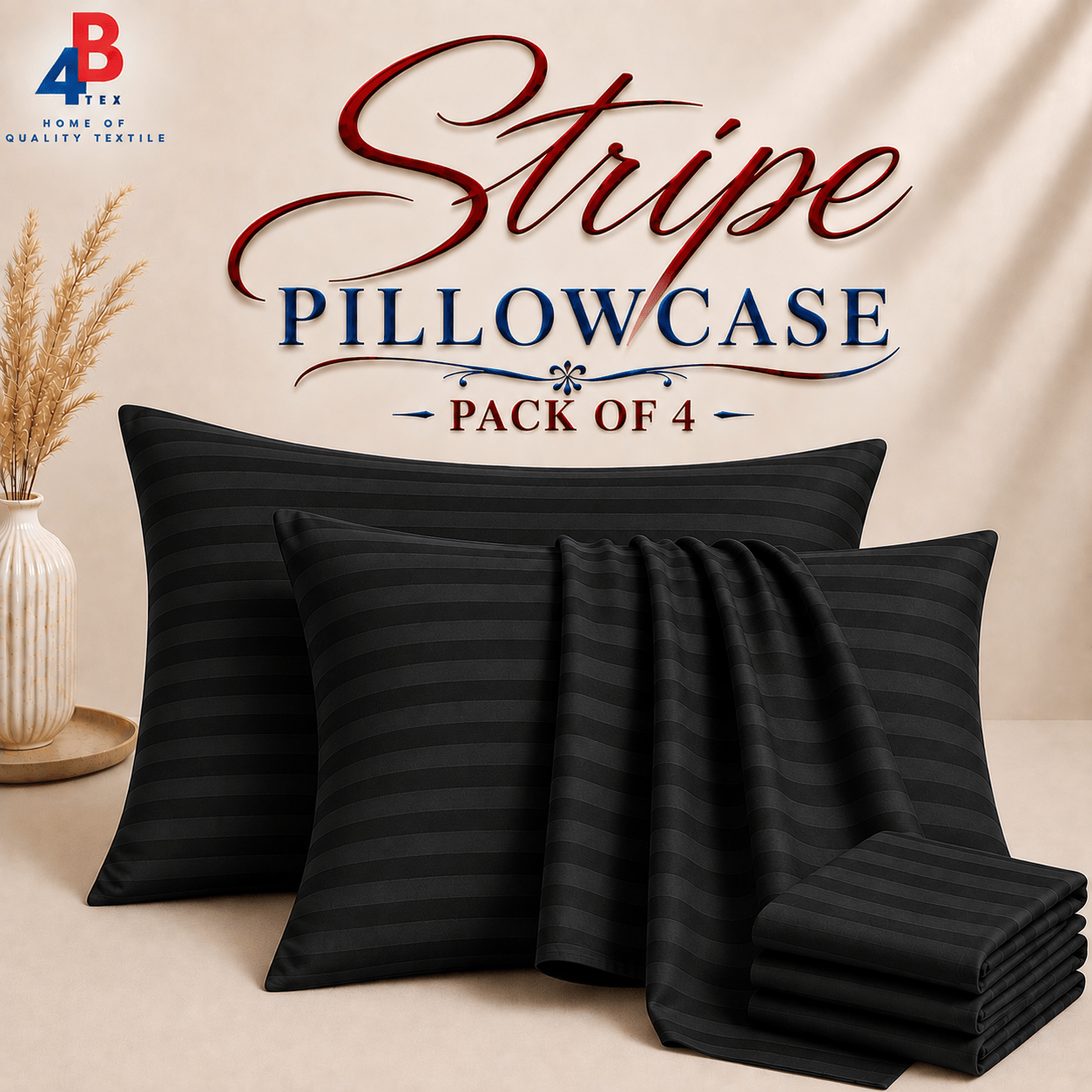 TEMU 4b Pack Of 2 & 4 Stripe Pillowcases Pillow Covers For Home, And Hotel Bedding