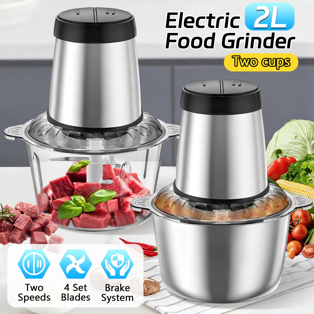 TEMU 2-in-1 Multi Food Grinder With 2l Glass & 304 Stainless Steel Bowl, Electric Food Processors Set With & 2 . Durable & Compact, Chopping Perfect