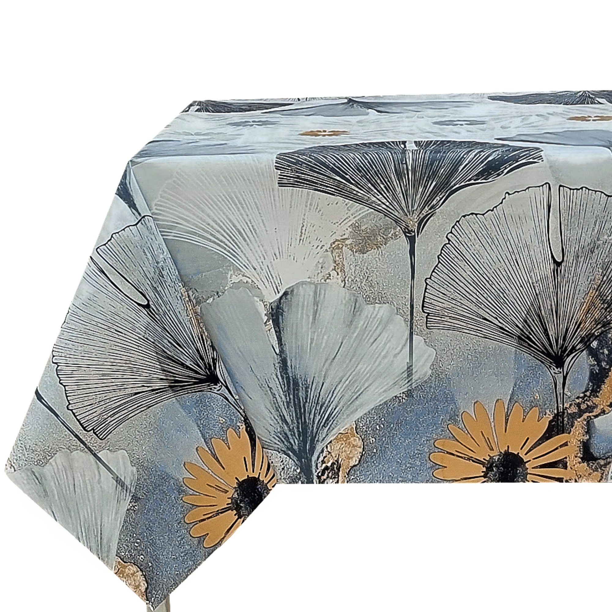 TEMU Mantel de PVC impermeable y antimanchas, diseño de hojas de ginkgo y flores en azul, y , fácil de limpiar, para cocina, comedor, jardín y
