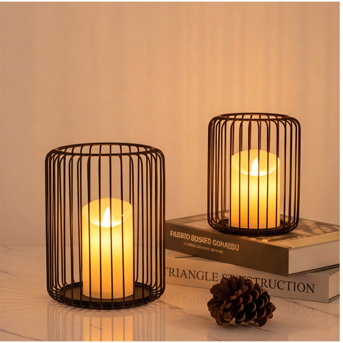 2pcs Metal Candlestick Set: 1pc 16.5x16.5x21cm + 1pc 13x13x16cm Lantern Candle Holder For Living Room, Dining Room & Garden Party Accessories Set