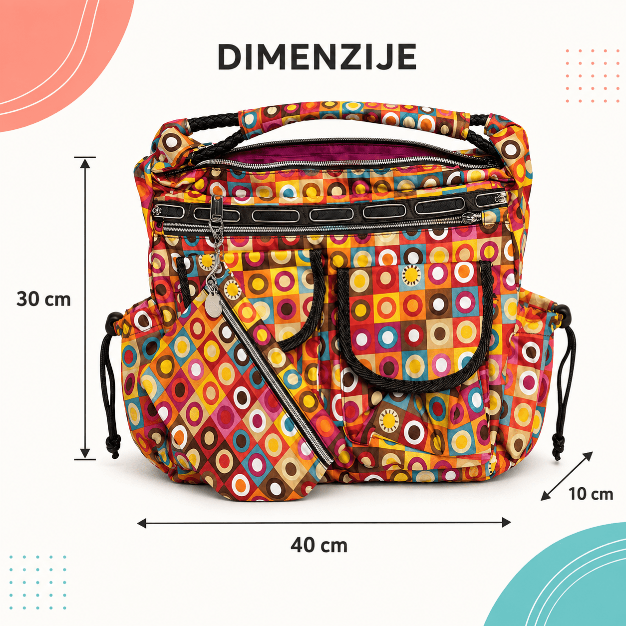 Image of Spacious Colorful Women' 40cm × 30cm × 10cm With Multiple Pockets, 2 Side Bottle Compartments, And A Small Pouch