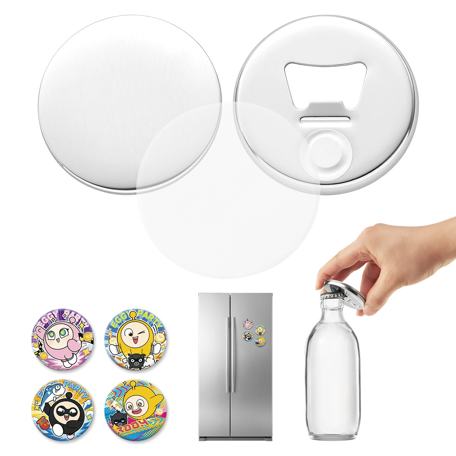 TEMU VEVOR Fournitures pour Machine à Boutons 50 Lots de Pièces de Boutons Magnétiques 2,28 po / 58 mm, avec Dos Magnétiques et Ouvre-bouteille,