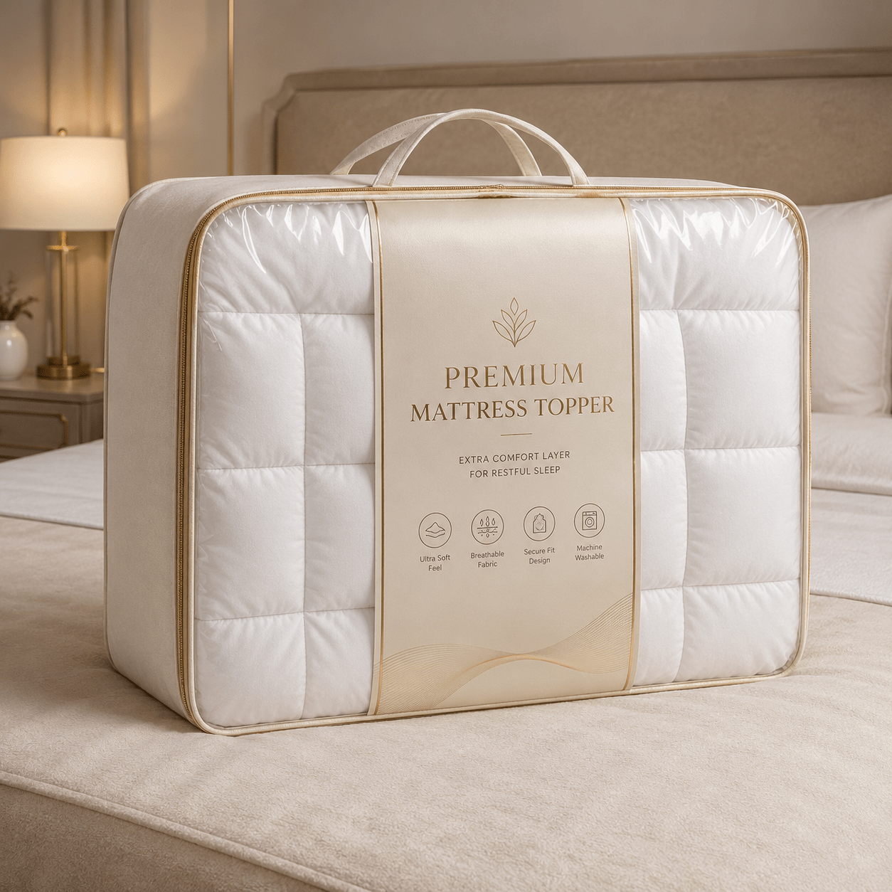 TEMU Hotel Inspired 10cm Mattress Topper, 1000 Gsm Soft Microfiber Filled Quilted Bed Pad With Breathable Cover, Elastic Corner Straps And Cushioned