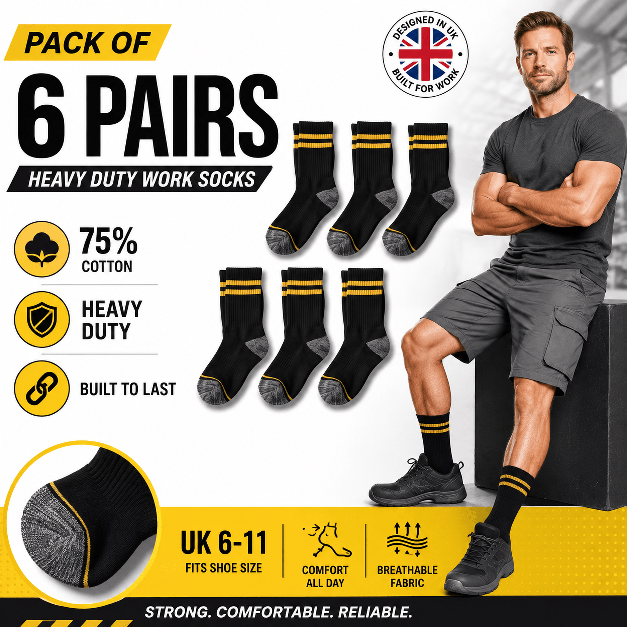 TEMU Heavy Duty Winter Work Socks Non Elastic Top Cushioned Reinforced Heel And Toe Moisture Wicking Cotton Blend Warm Crew Socks For Outdoor Hiking