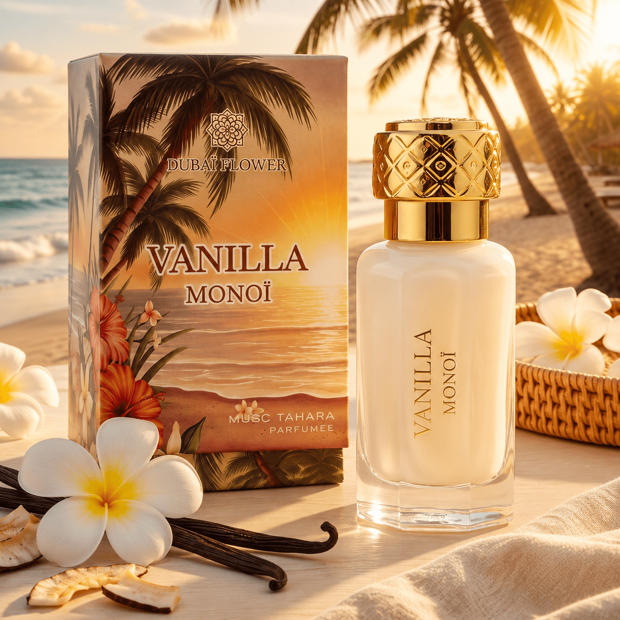 TEMU DUBAÏ FLOWER VANILLA MONOÏ Musc Tahara Parfumé12ml , Senteur Vanille et Fleur de , Flacon avec Étui