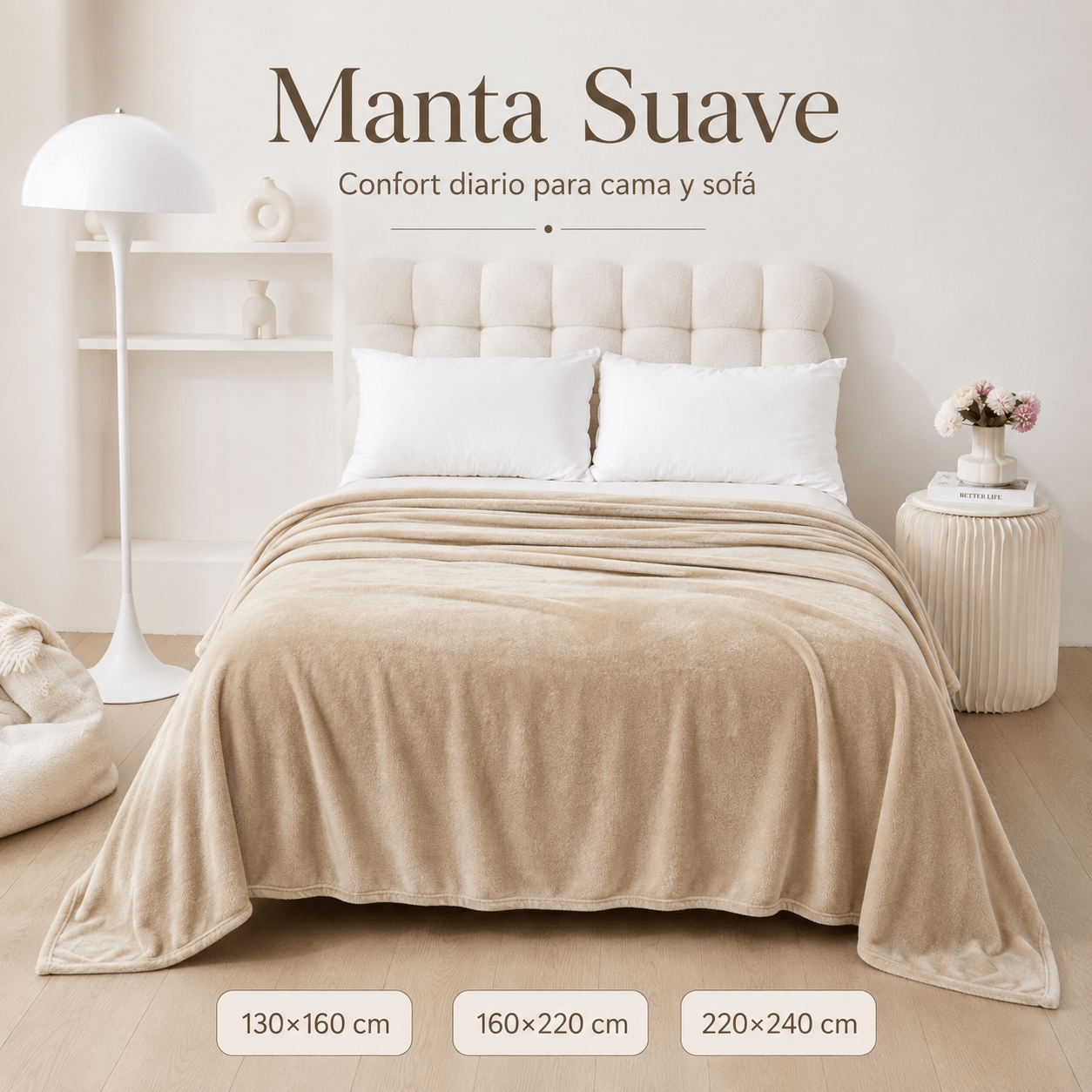 TEMU para Casa de Poliéster 260 g/m², 1 , para Sofá, Cama y Viaje, Disponible en 3 Tamaños