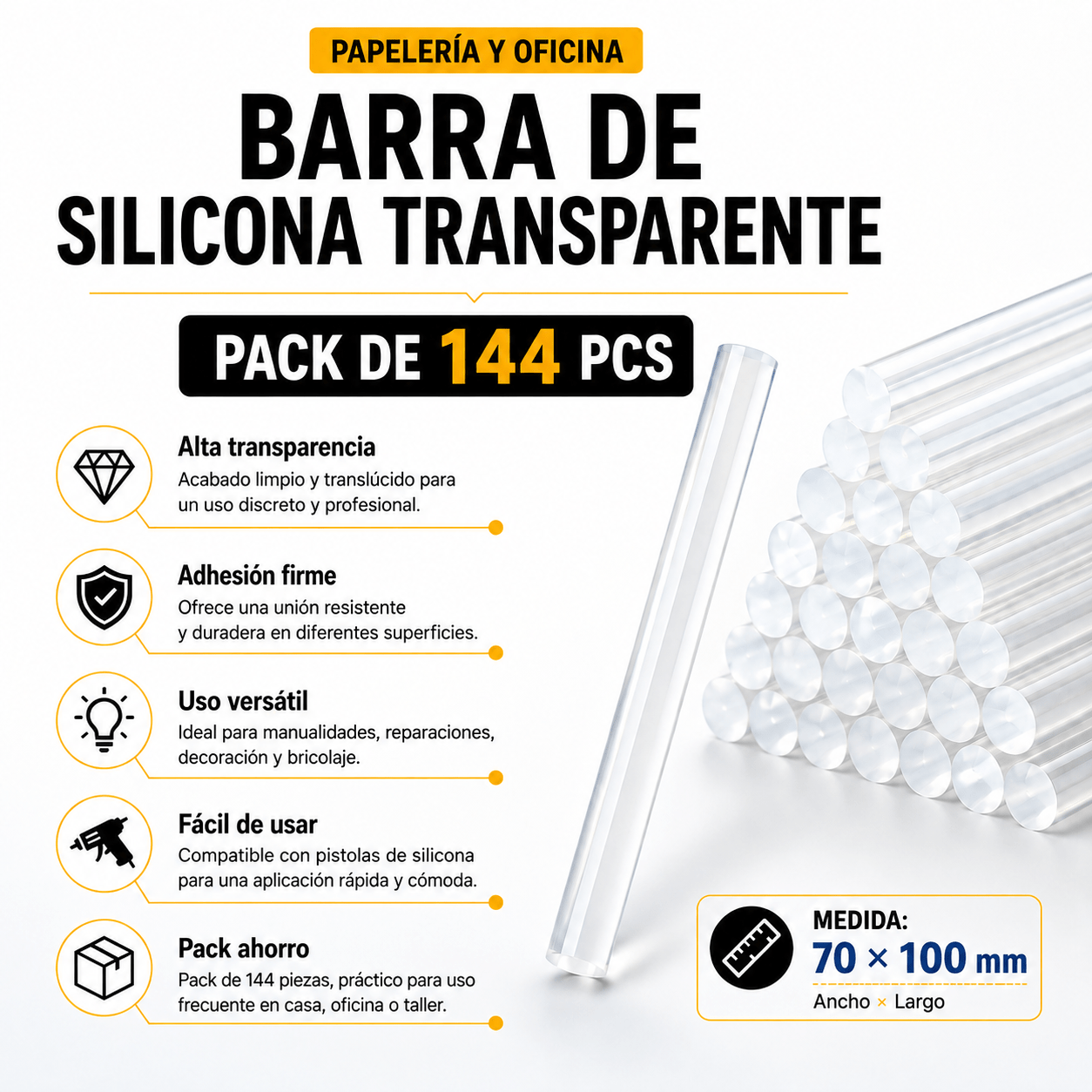 TEMU 144 barras de pegamento termofusible transparente de adherencia, 7x10cm x 144 unidades, pegamento termofusible ultra transparente, flujo de