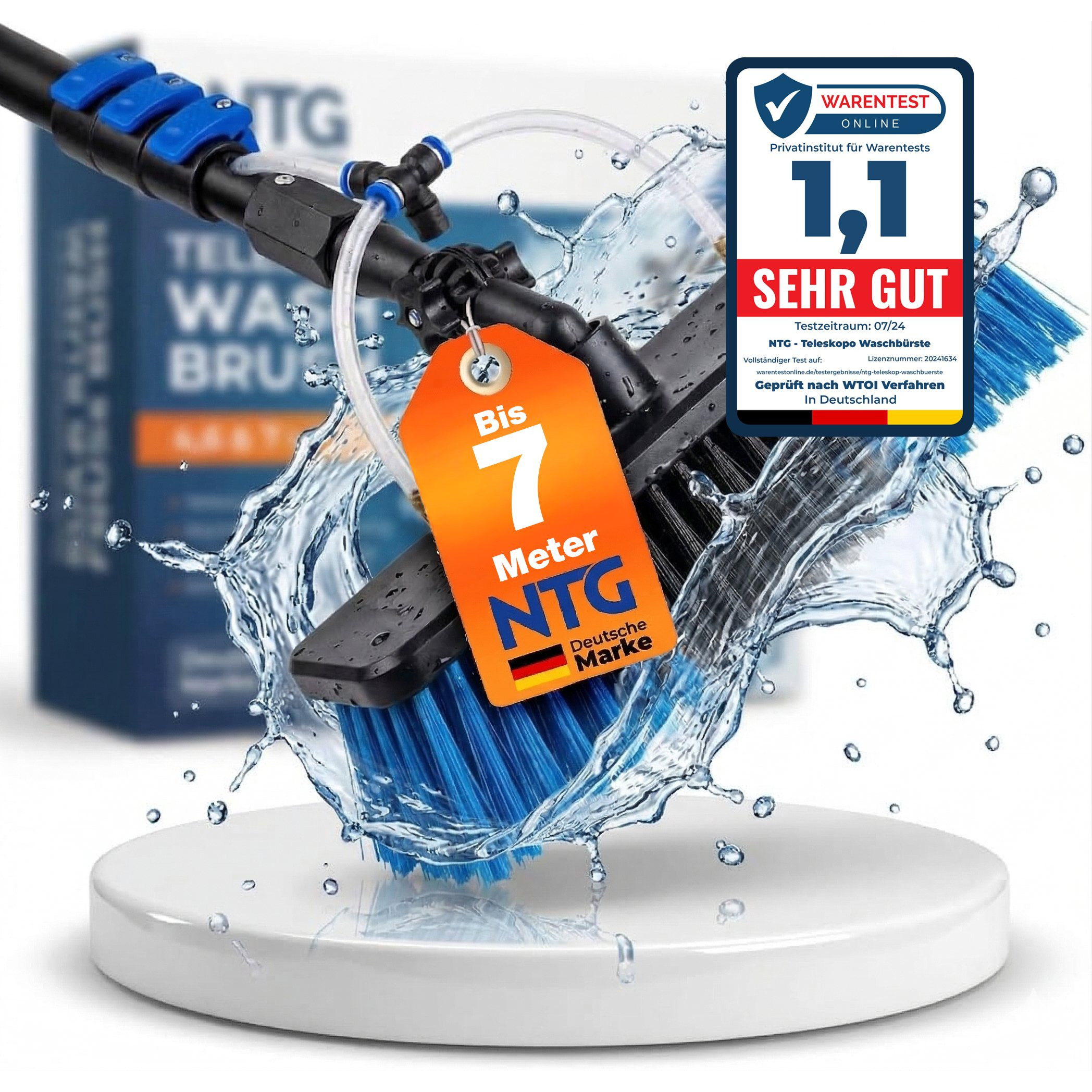 Ntg Telescopic Cleaning Brush For Solar Panels And Windows In 4.6, 4, Or 7 M With Water Connection And Soap Dispenser Telescopic Pole Cleaning Brush