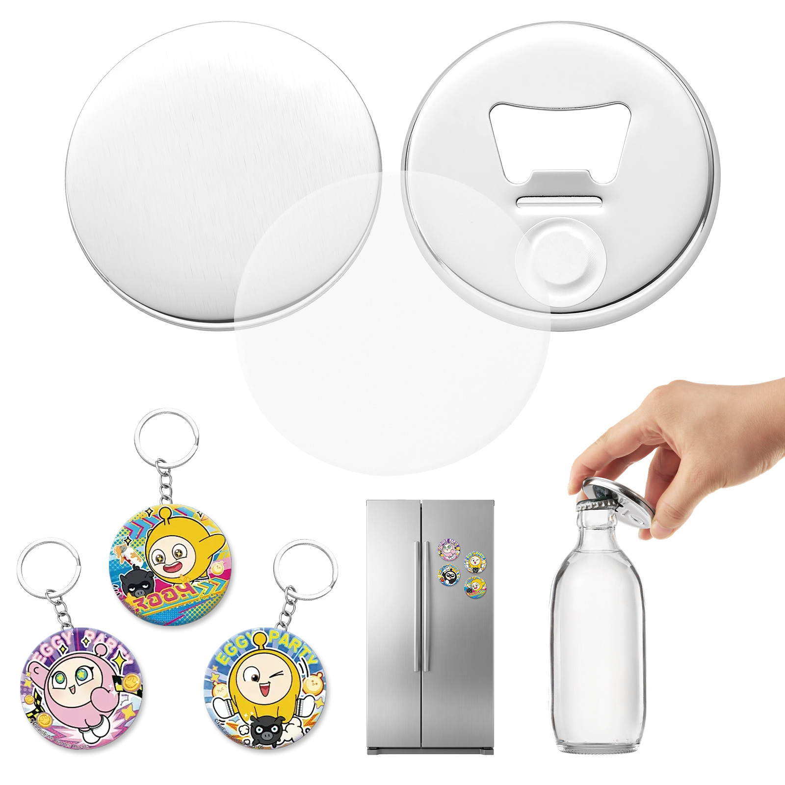 TEMU VEVOR Fournitures pour Machine à Badges 50 Lots de Pièces pour Badges de 2,28 po / 58 mm : Aimants de Réfrigérateur, Ouvre-bouteilles et