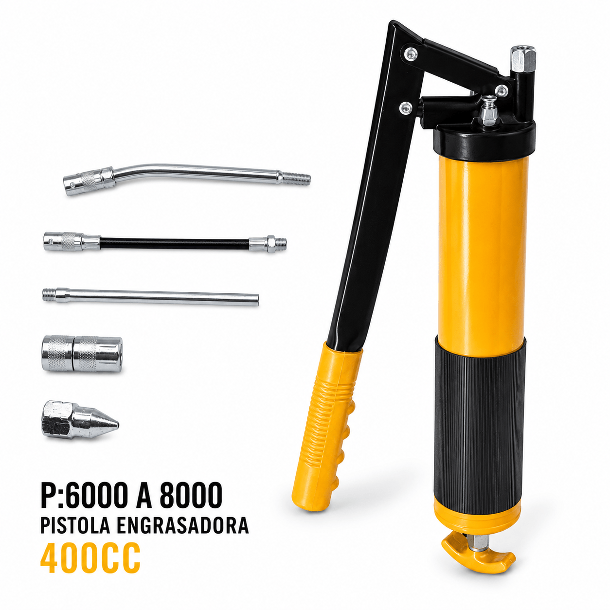 TEMU Pistola Engrasadora Manual 400CC P:4500 a 8000 PSI, Pistola de Engrase Profesional con Manguera Flexible, Tubo Rígido y Acoplador, Bomba Manual