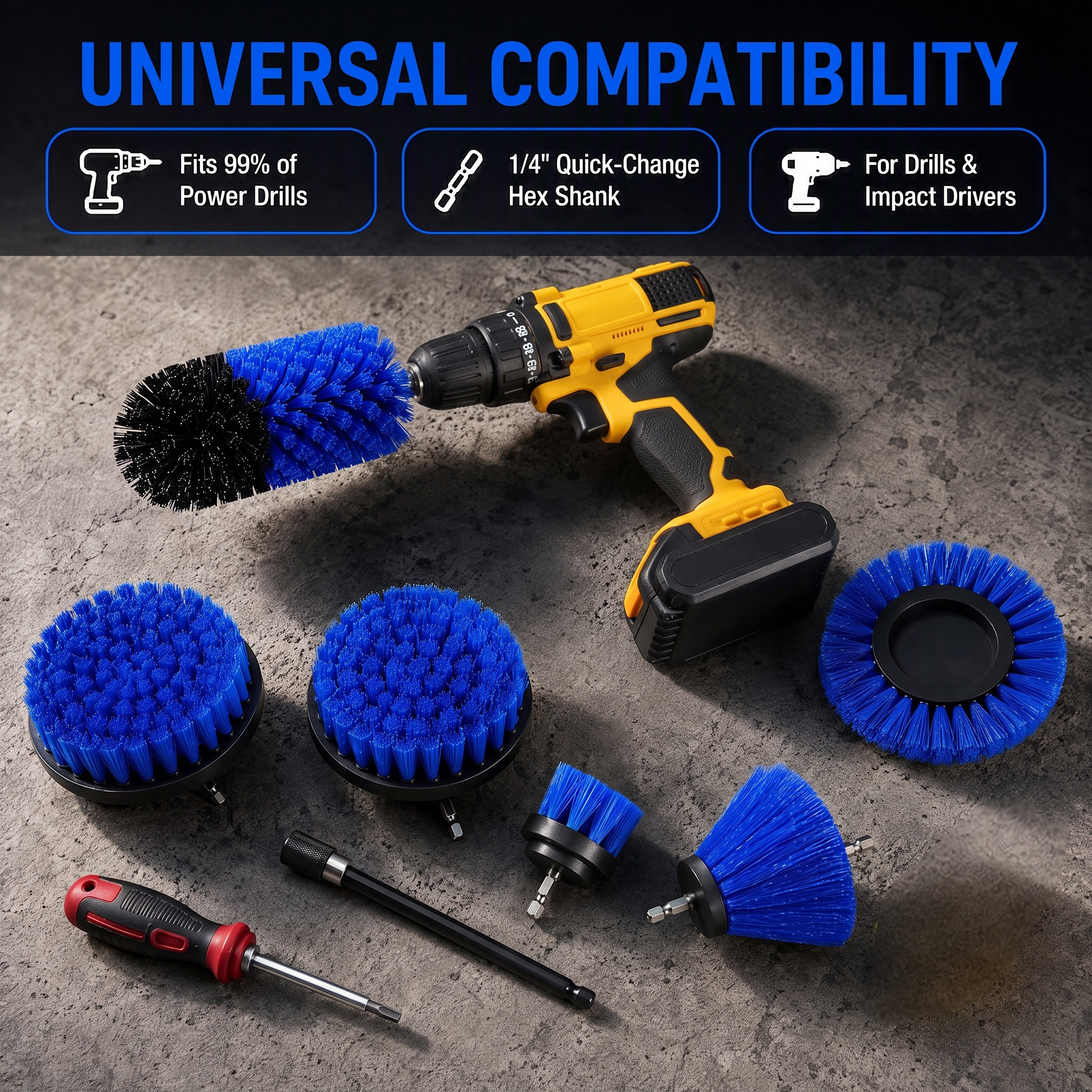 Drill Brush Attachment Set, Power Scrubber Brushes With Extension Rod, Multi‑size Nylon Cleaning Brushes For Bathroom, Car, Tile, Grout, Surface Cleaning