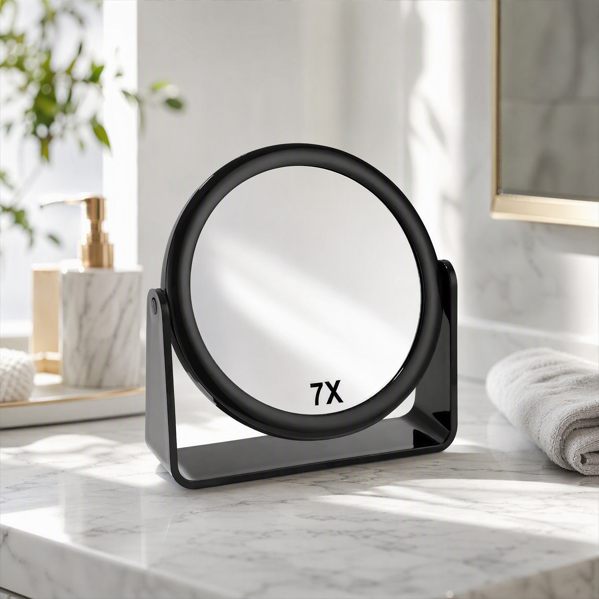 Image of Double‑sided Tabletop Makeup Mirror, 1x & 7x Magnification Cosmetic Mirror, 360° Rotatable Freestanding Vanity Mirror For Bathroom Bedroom Dressing Table