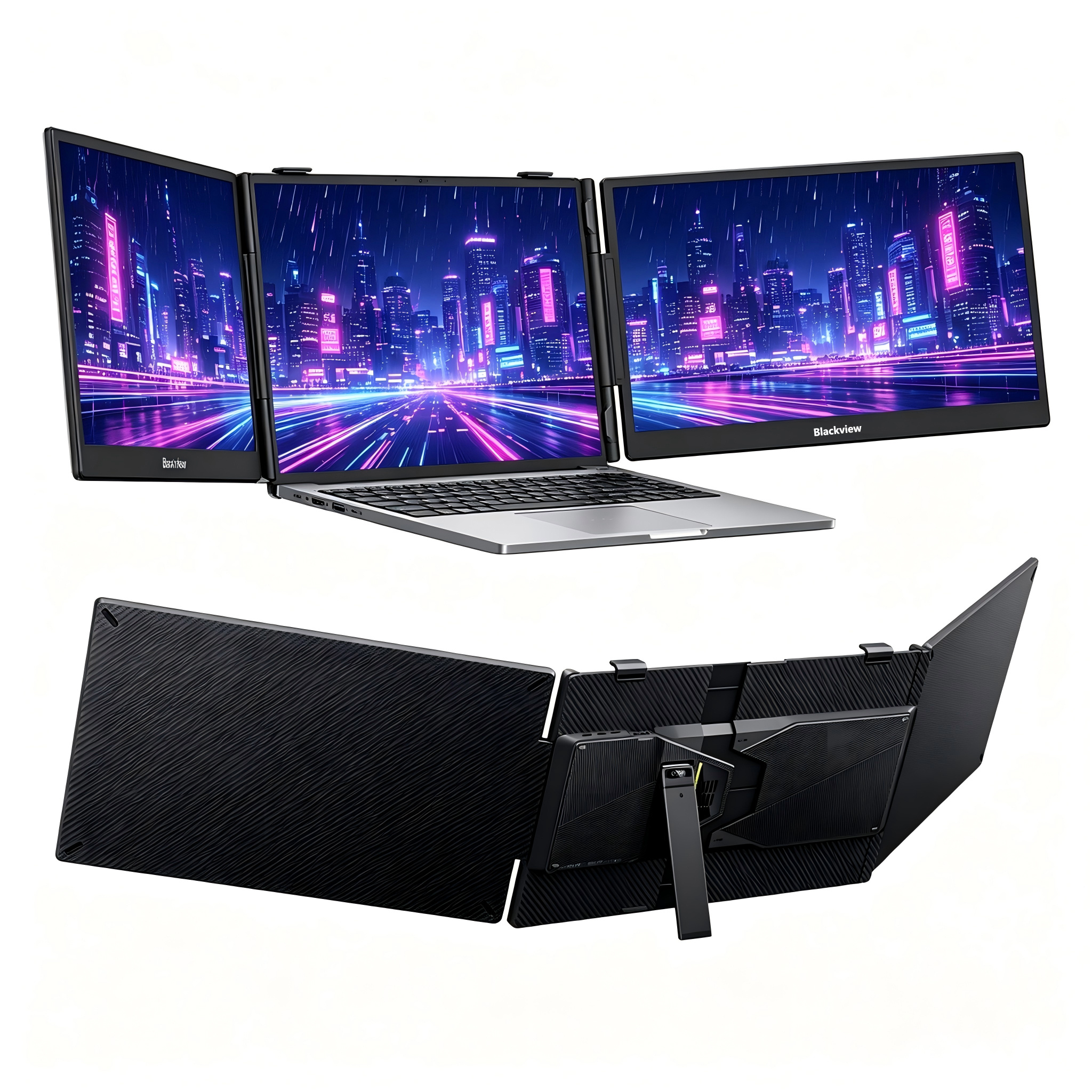 Image of Blackview Dcm5 Triple Laptop Screen Extender, 14-inch 1080p Fhd Ips Portable External Screen, Usb- For 13-17 Inch Laptops, , Compatible With Windows/ /chrome Os Devices.
