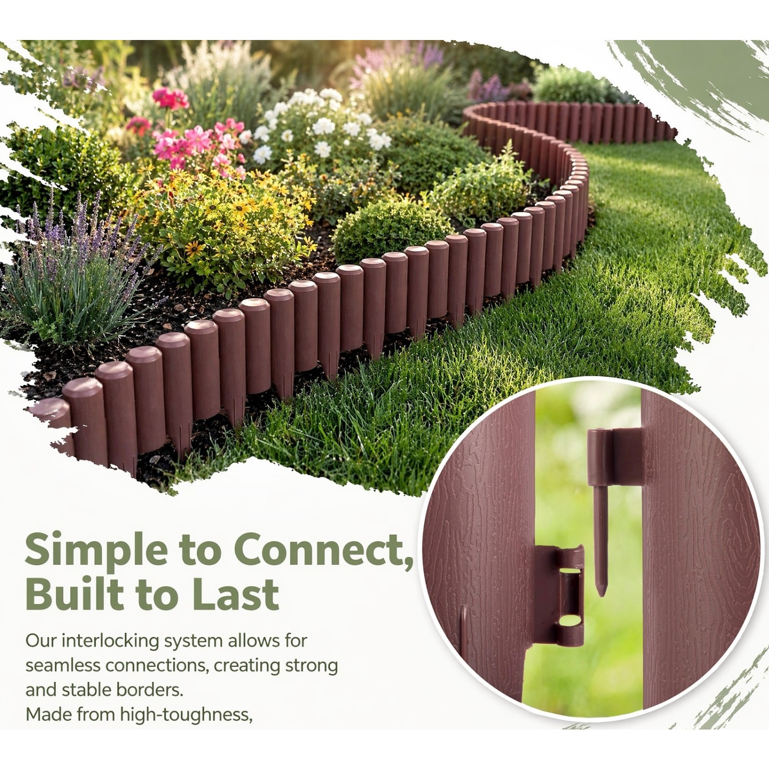 Image of 16-part Plastic Garden Fence - Practical Plug-in System For ; Suitable For Lawns, , Bed Borders, And For Surrounding Trees And .