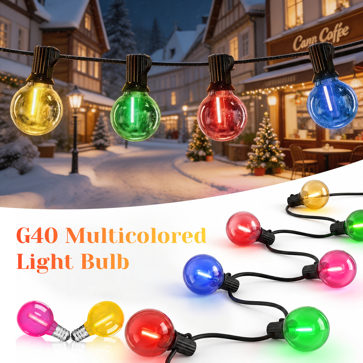 Image of 20m/30m/46.6m G40 Colorful Outdoor Fairy Led String Light With Plug, Ip44 , 8 Lighting , Shatterproof Color Bulb String Lights For Balcony Awning Party Wedding Holiday