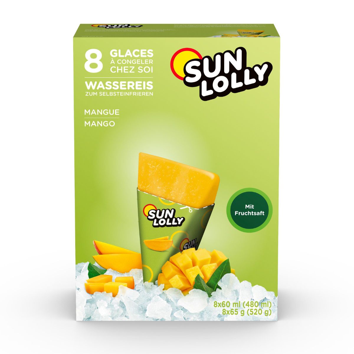 Sun Lolly Diy Freezing Water Ice With Mango Flavor, Pack Of 8