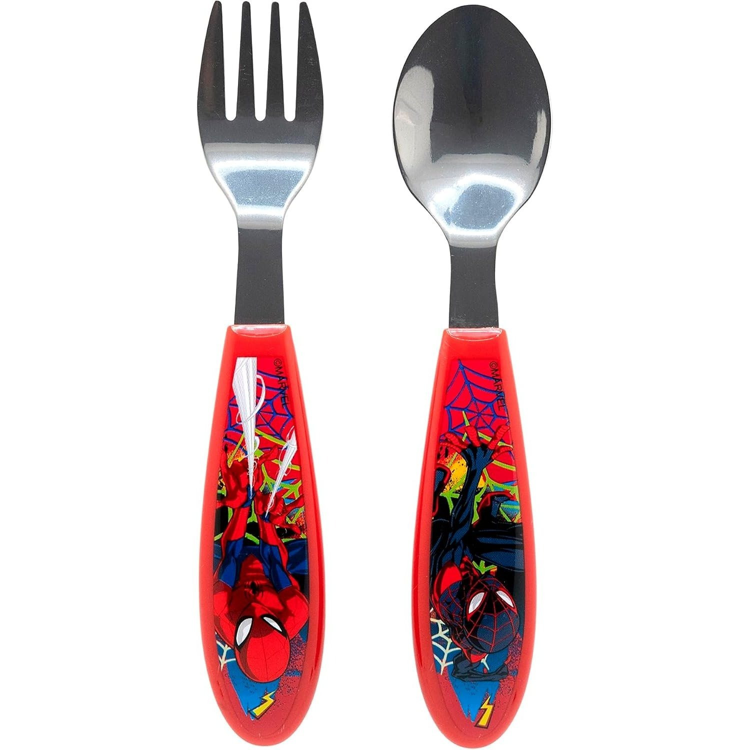 TEMU SPIDERMAN SET 2 POSATE IN ACCIAIO �� CUCCHIAIO E FORCHETTA RIUTILIZZABILI CON IMPUGNATURA ERGONOMICA PER PASTI, SCUOLA