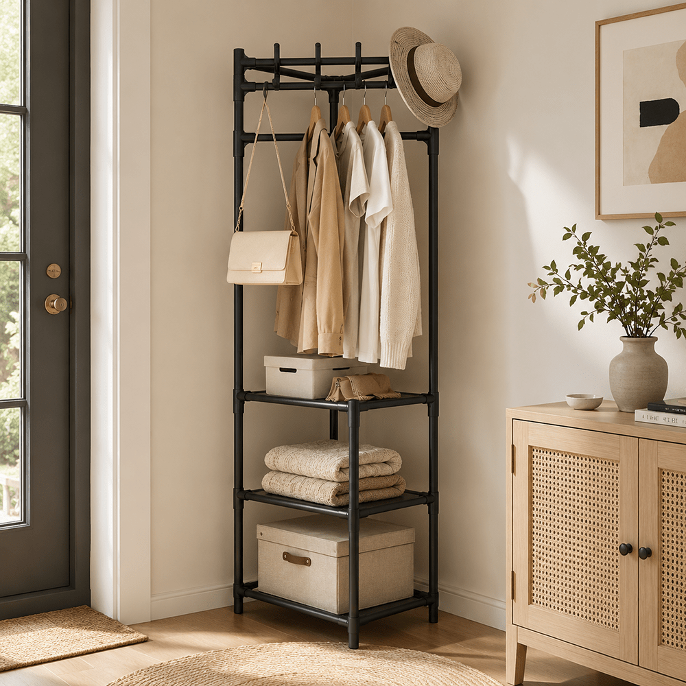 TEMU Estantería esquinera de metal niveles, organizador de almacenamiento para baño, dormitorio y hogar