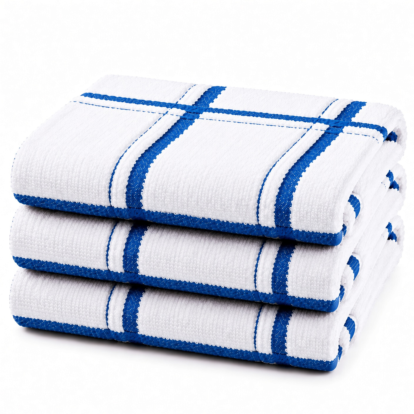 TEMU Pack Of 3 Large Big Check 100% Cotton Terry Tea Towel Super Cleaning Soft Dish Cloth For Catering, Restaurant & Bar