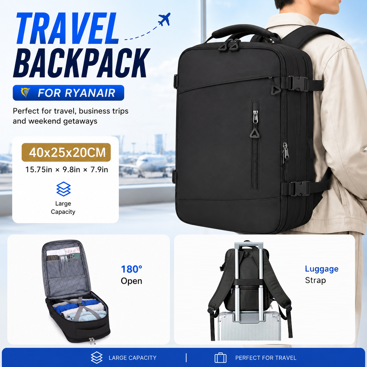 Image of Local Warehouse Large Spacious Multifunctional Backpack 40×25×20 Cm Approved As Carry-on Luggage By , 5 Colors, Lightweight And Compact For Commuting, Daily Work, And Short Trips