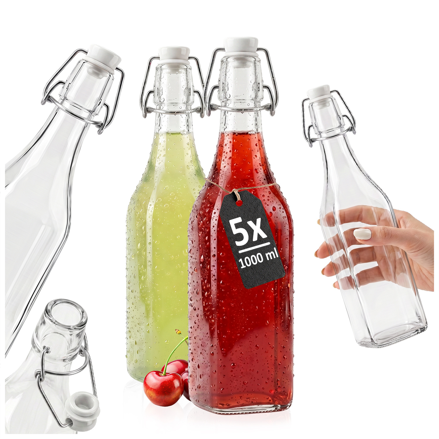 TEMU Ensemble de 5 pièces - Bouteille 1000 ml pour huile, vin, liqueurs + Bouchon mécanique
