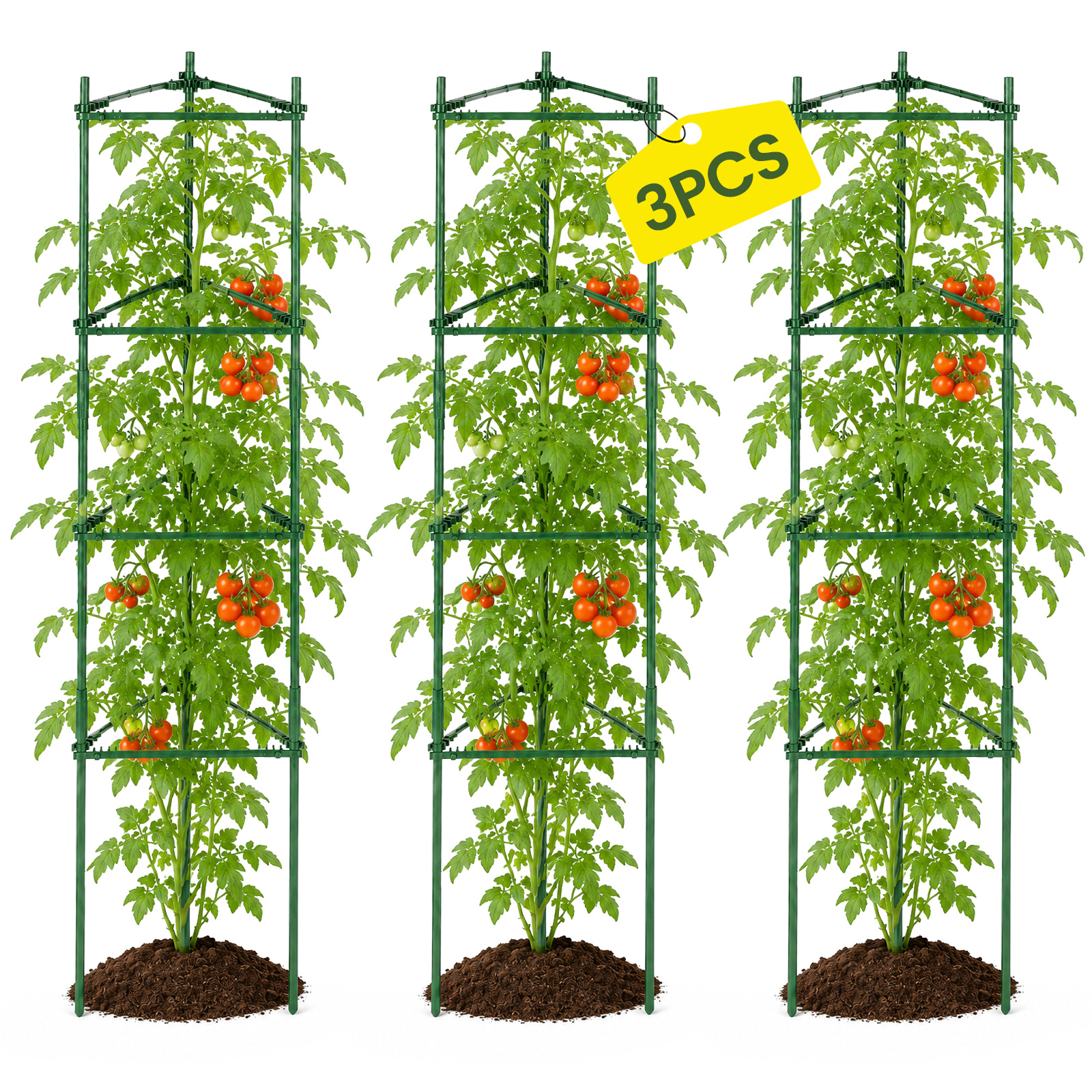 Image of 3rd Set: Triangular Metal Trellises - 4-stage, 28 Cm Wide, 120 Cm High - Ideal For Tomatoes, Grapes, , And Passionflowers; Essential For Potted Plants, Greenhouses, And The Garden.