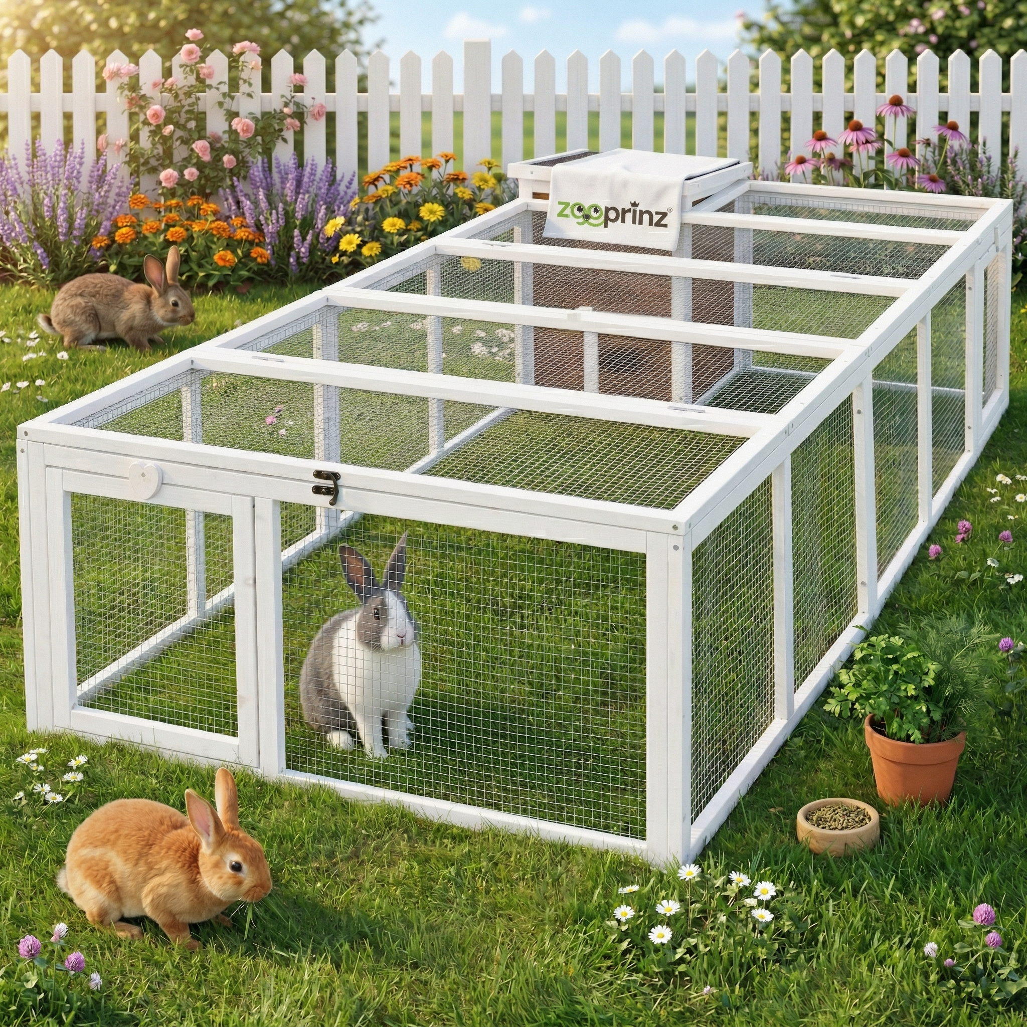 Image of Weatherproof Outdoor Run With Integrated House, 128 Or 218 Cm – Wooden Enclosure With Wire Mesh, Foldable Roofs, And Safety Latches – Free-range Enclosure For Rabbits, Guinea Pigs, And Chickens