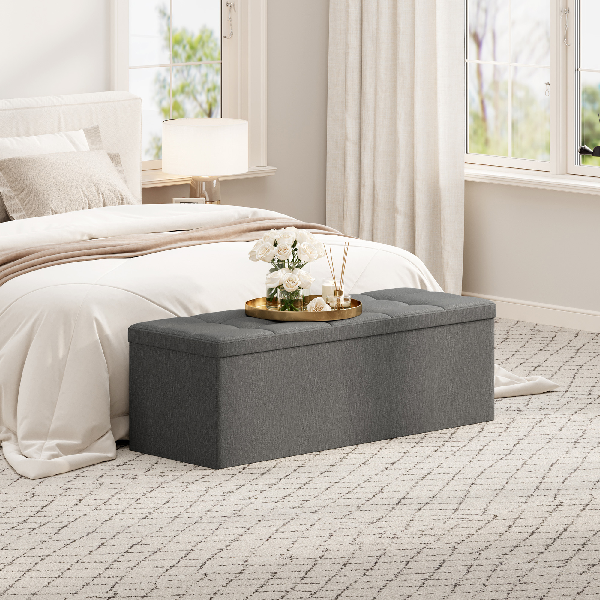 Image of Foldable Bench With Storage Compartment 110cm, Chest With Storage Compartment 140l, Seat Box With Seat, Foldable Storage Box, Bed Bench For The Bedroom