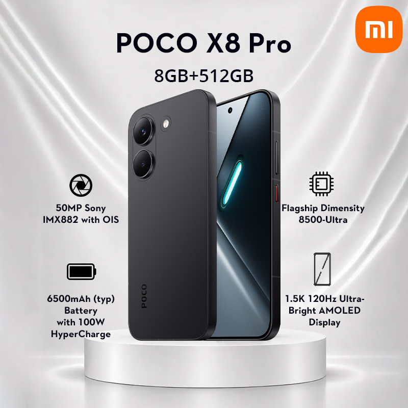 Xiaomi Poco X8 Pro Smartphone 8gb + 512gb, 8500-, 6500 Mah Battery, 1.5k 120hz Amoled Display, 50mp Imx882 Main Camera With Ois, Black