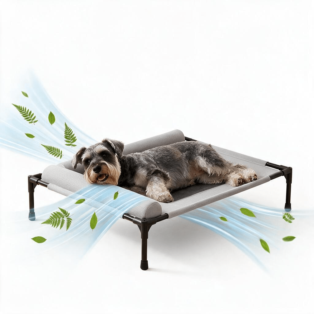 Image of Xxl Elevated Dog Bed For Medium-sized Dogs, Breathable Pet Bed For Cats Outdoor Up To 15kg, L-shaped Neck Pillow, Removable Washable, Portable For Indoor Outdoor Camping, , 66×45×17cm, Grey