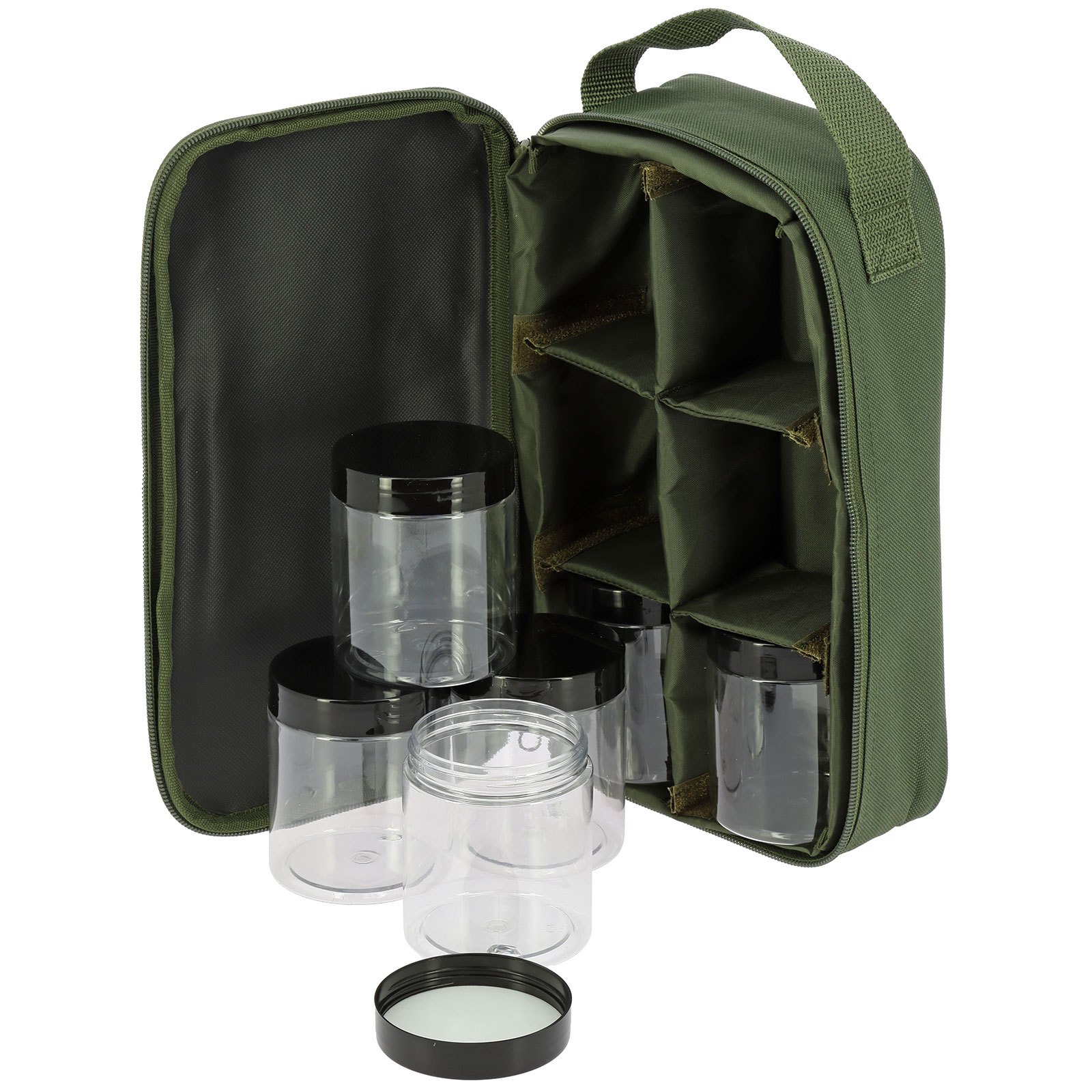 TEMU 6pcs Fishing Bait Pot Set With Camo Storage Bag, 250ml Containers, Padded Organiser Case For Carp Fishing