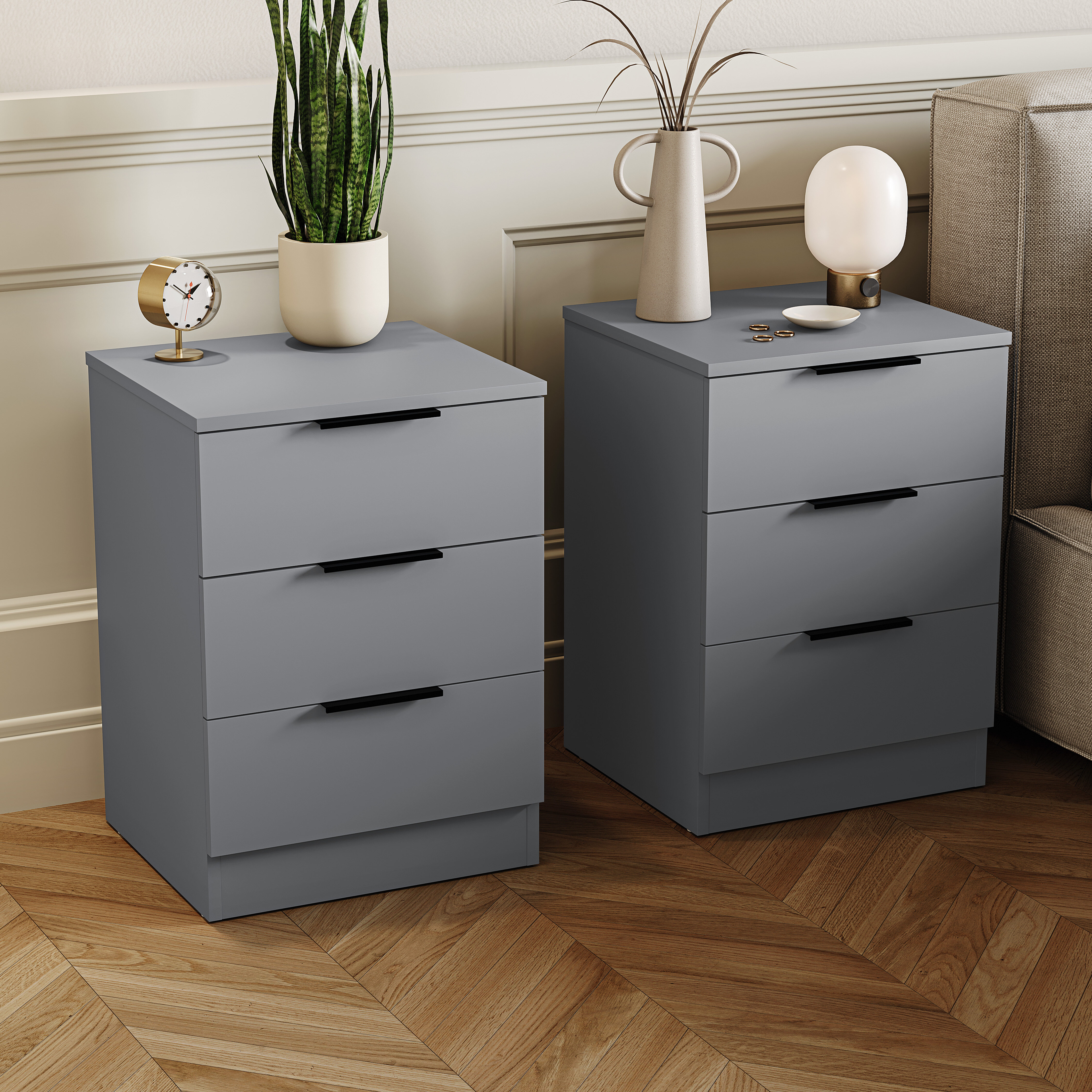 TEMU Modern 3 Drawer Bedside Table Chest Of Drawers Dresser Nightstand Space Saving Storage Organizer Bedroom Furniture, Set Of 2