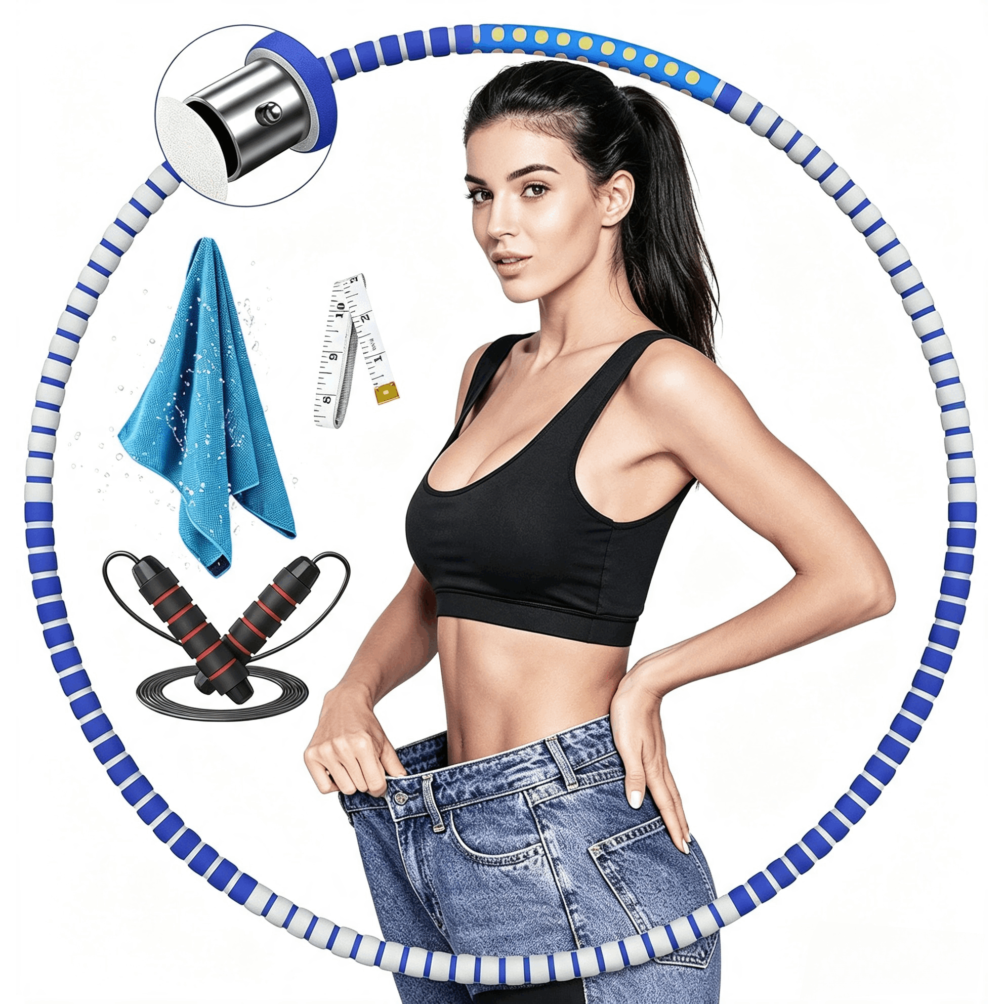 Image of Fitness Ring - Weight Loss Tire-shaped Hoop With Knobs, Weighted Fitness Ring For Adults, Massage & Weight Loss, 8 Removable, Stainless With Foam