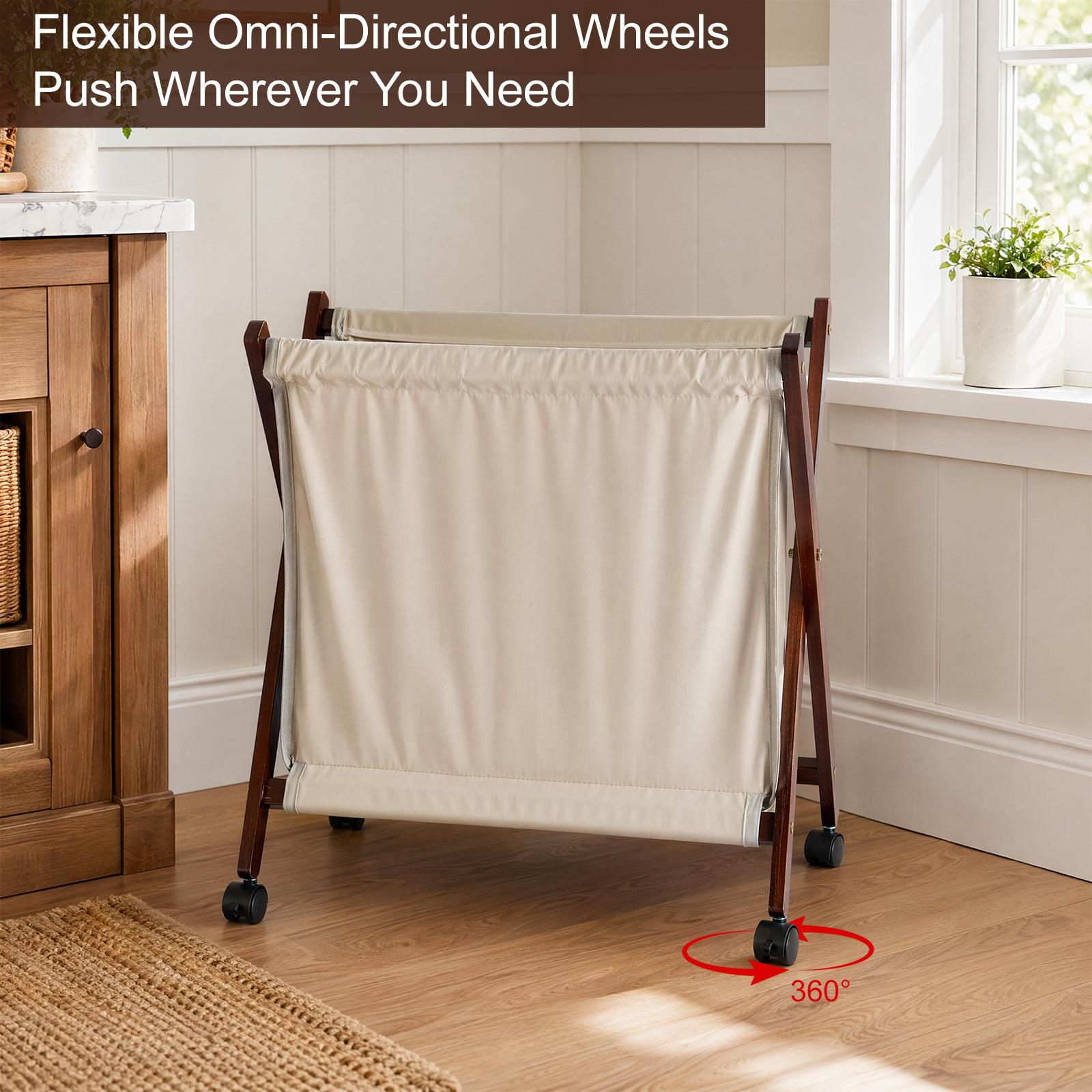 Foldable Large Laundry Hamper with Lockable Wheels