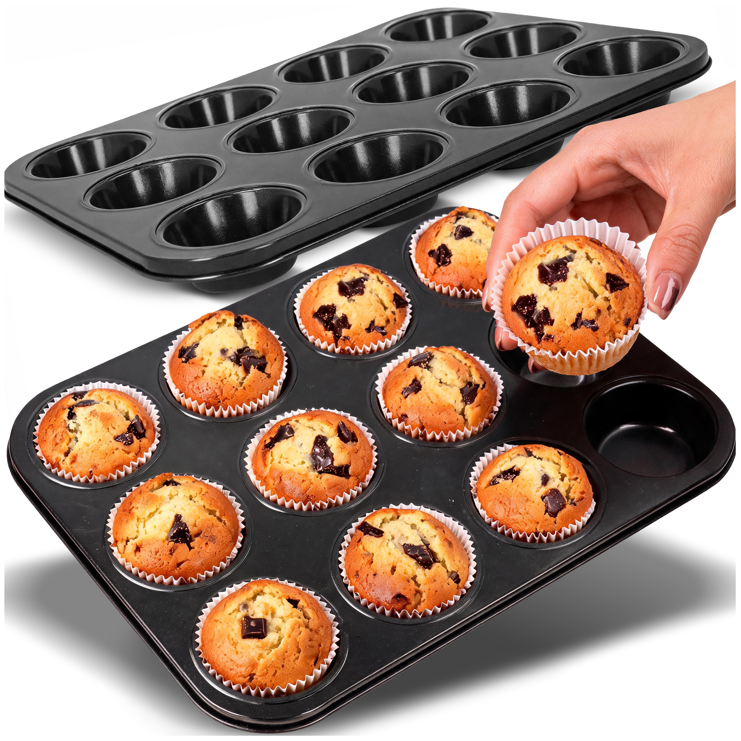 TEMU Muffin Tin Xxl Coated For 12 Cupcakes. Black Baking Sheet For Cupcakes With Coating. Pastry Bag For 12 Holes For Sweet And Muffin Desserts, Cold