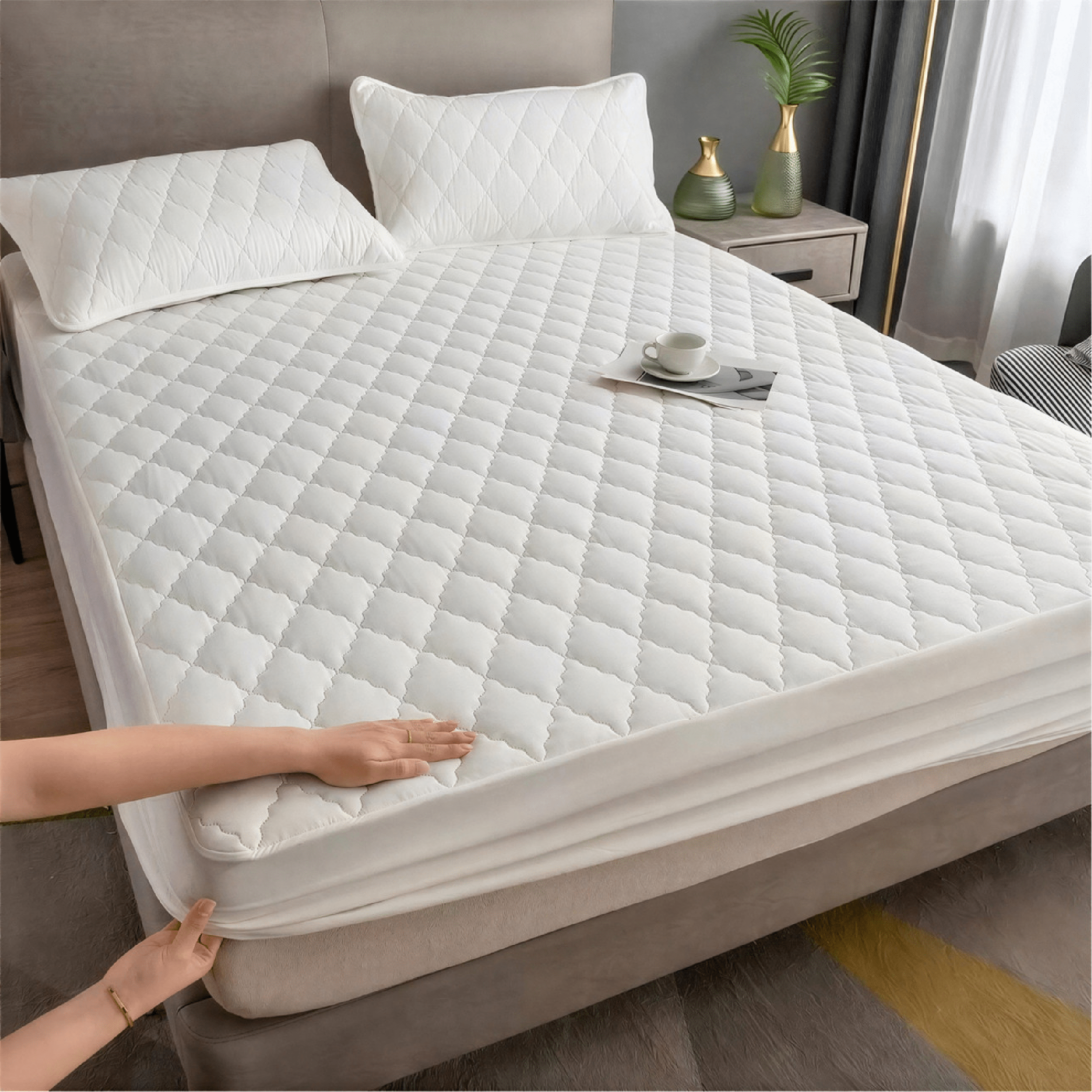 TEMU 150/180cm Cubre Colchón Acolchado Premium: Protector Elástico Súper , Lavable y Ajustable – Para Dormitorio, Casa de Huéspedes y Hotel