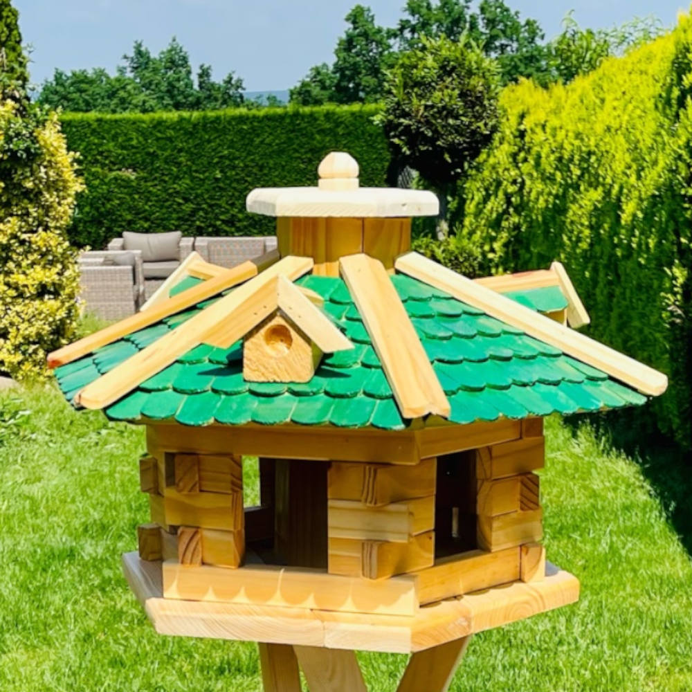 Image of Wooden Birdhouse - Bird Feeder House, Feeding Station For , Weather-resistant Bird Hut For Garden, Balcony & Terrace, Feeding Nature / Green