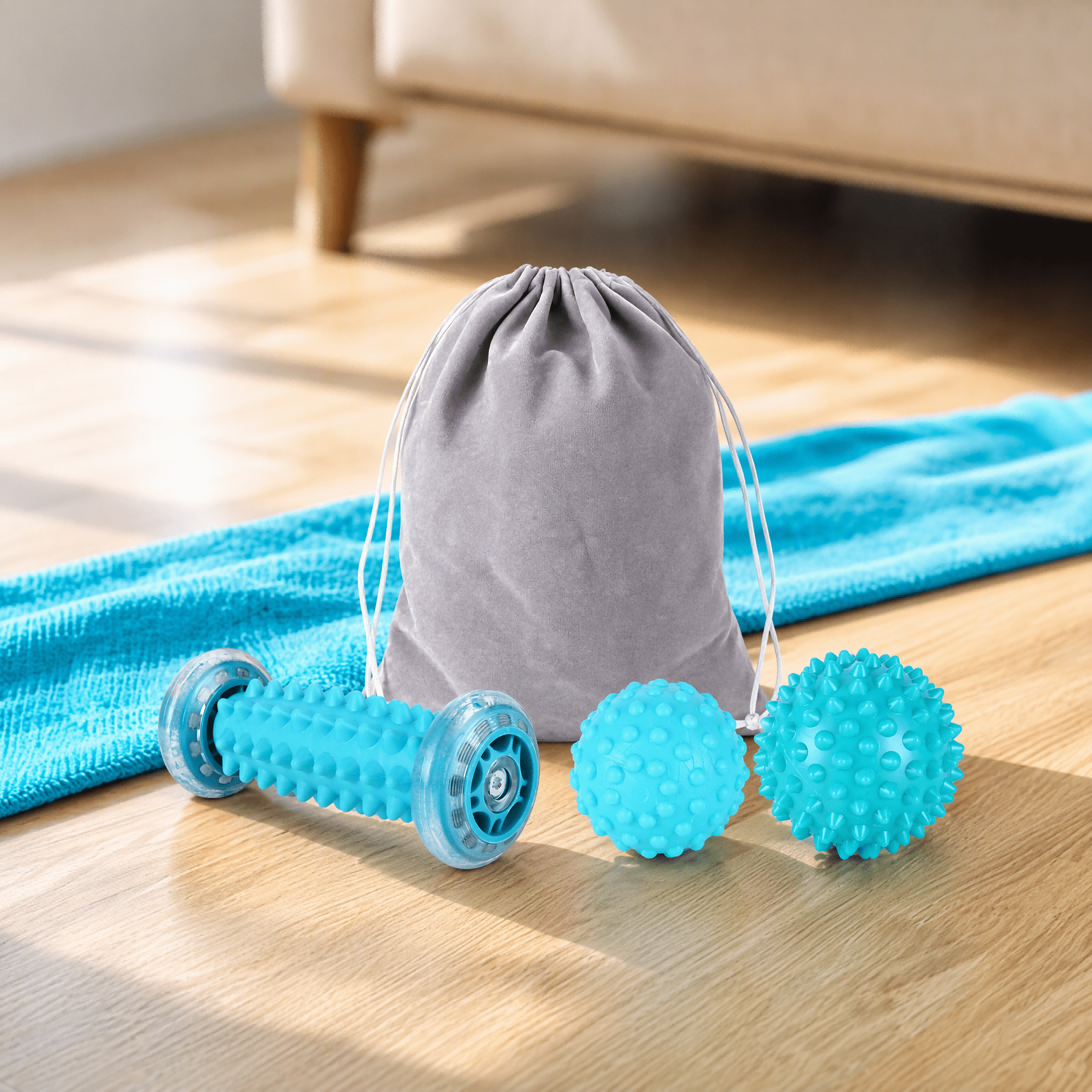 Image of Hedgehog Spiky Massage Ball And Foot Massage Roller Set, Therapy Massage Kit With Portable Carry Bag, Muscle Soreness, Stress Reduction Body Relaxation Foot Massager