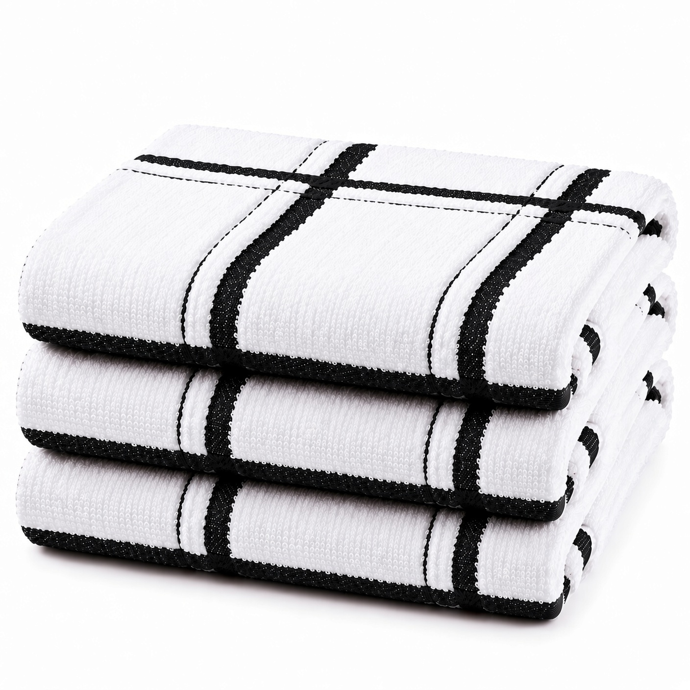 TEMU Pack Of 3 Large Big Check 100% Cotton Terry Tea Towel Super Cleaning Soft Dish Cloth For Catering, Restaurant & Bar
